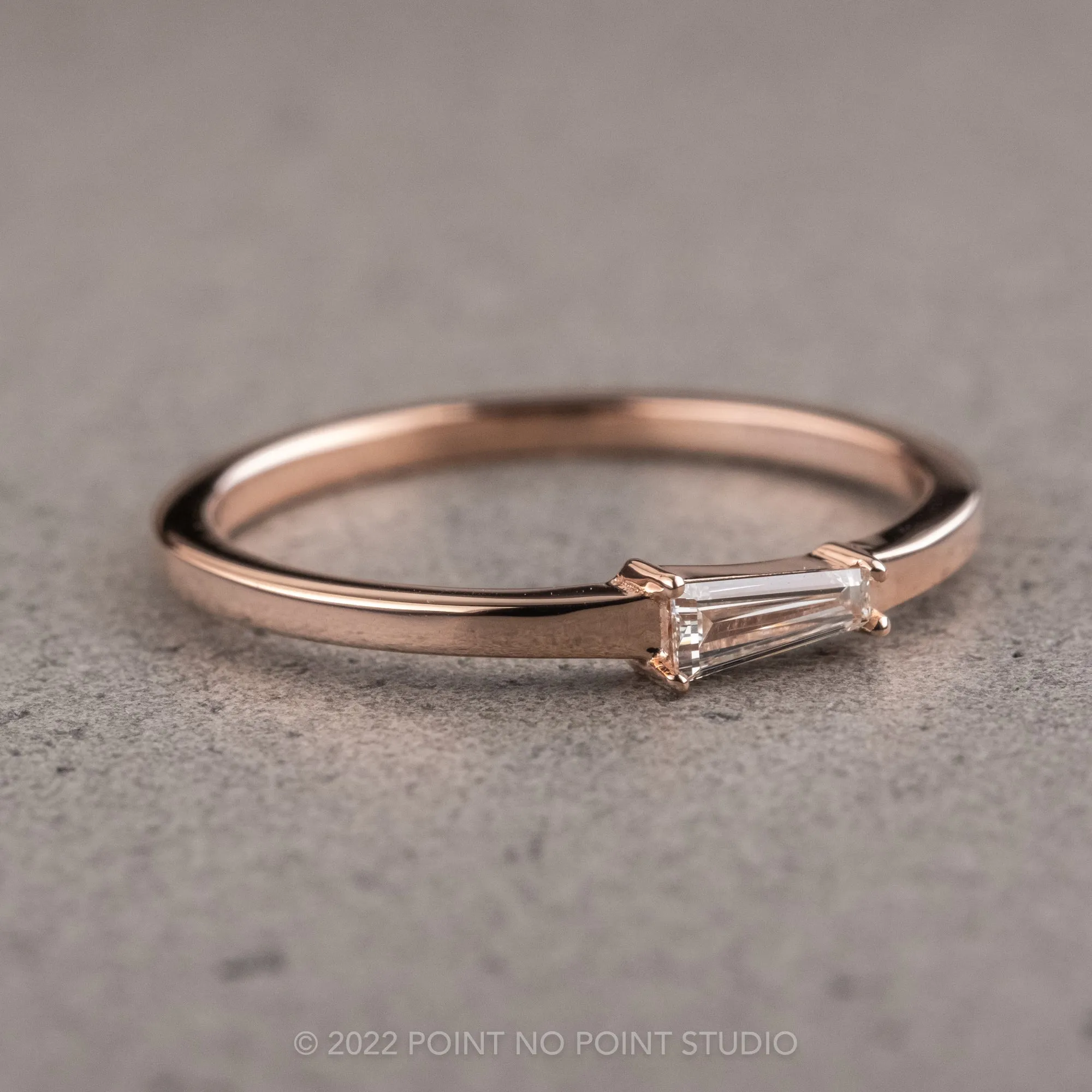 .13 Carat White Tapered Baguette Diamond Ring, 14K Rose Gold