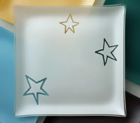 13" Recycled Etched Glass Stars Plate - benefiting AIDS organizations