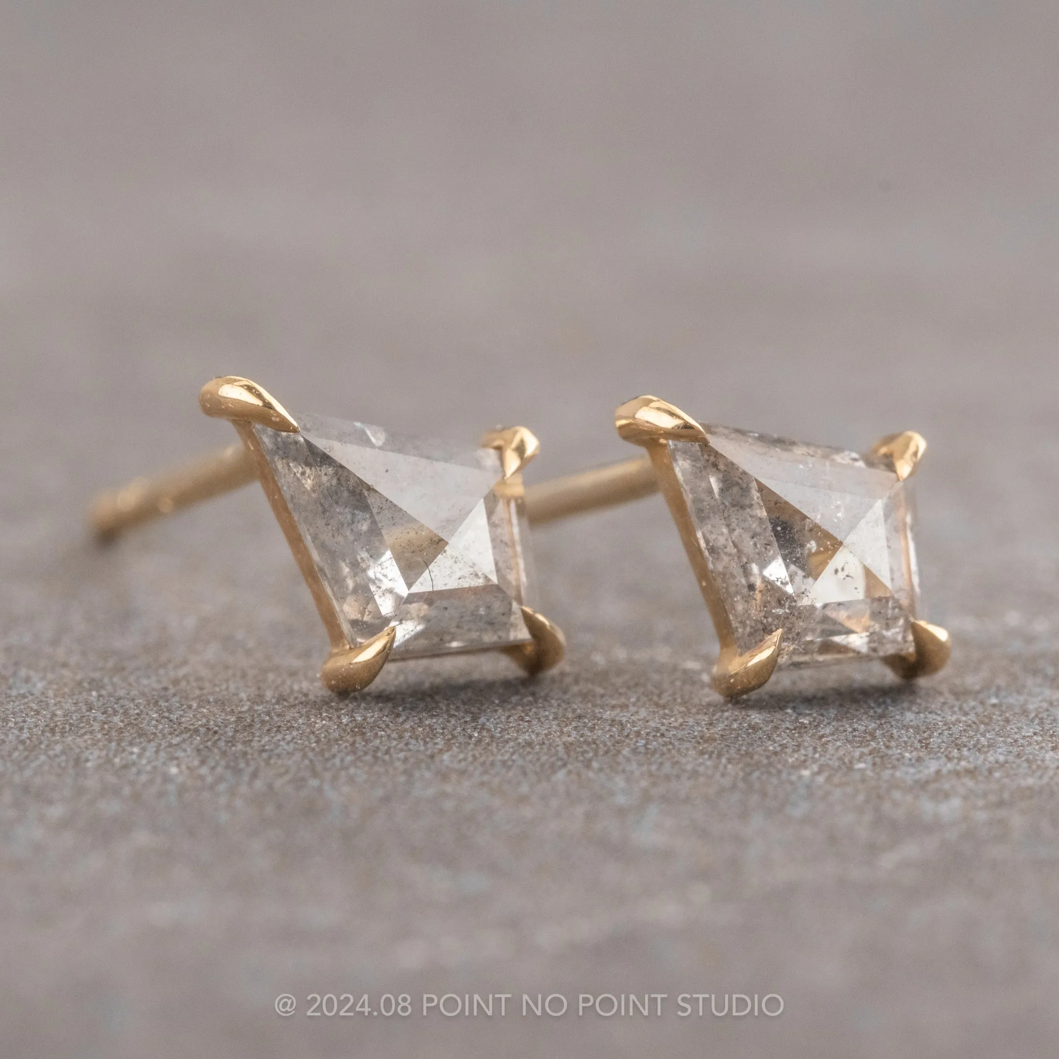 .62tcw Salt and Pepper Kite Diamond Studs, 14k Yellow Gold Earrings
