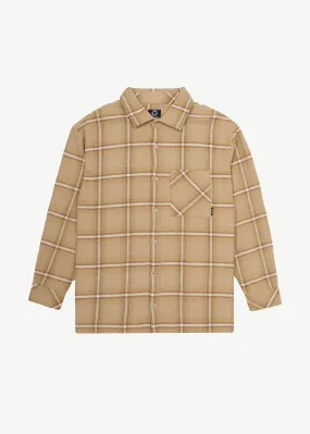 AFENDS Mens Sandstorm - Flannel Long Sleeve Shirt - Camel Check