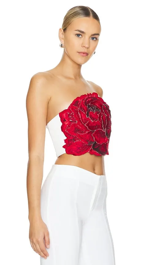 Alice   Olivia Randie Floral Crop Top in Red