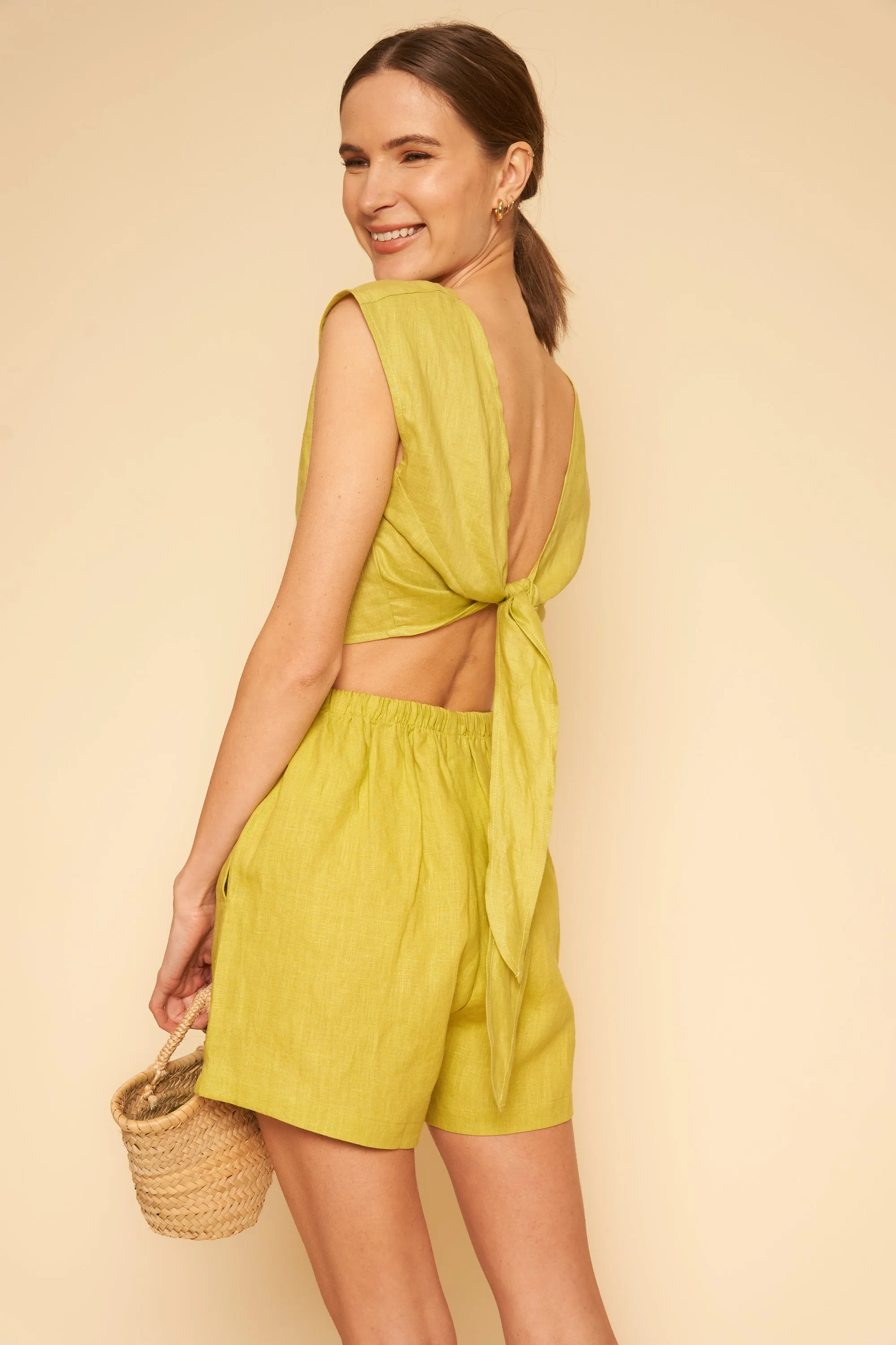 Allison Shorts in Lime Linen