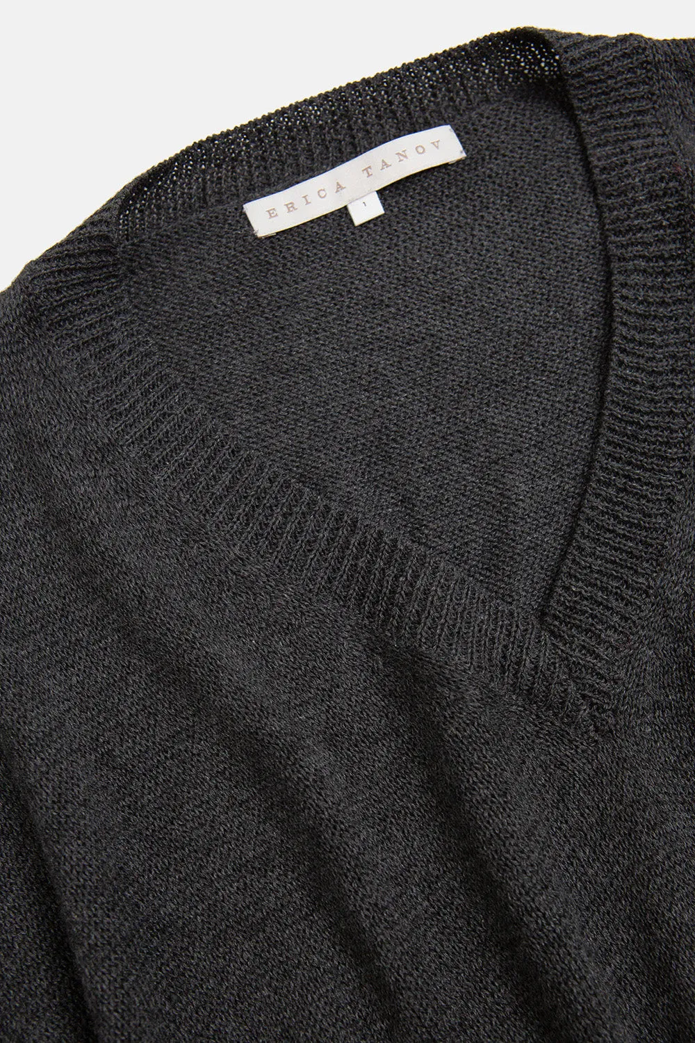 Anna Pima Cotton V Neck Pullover in Charcoal