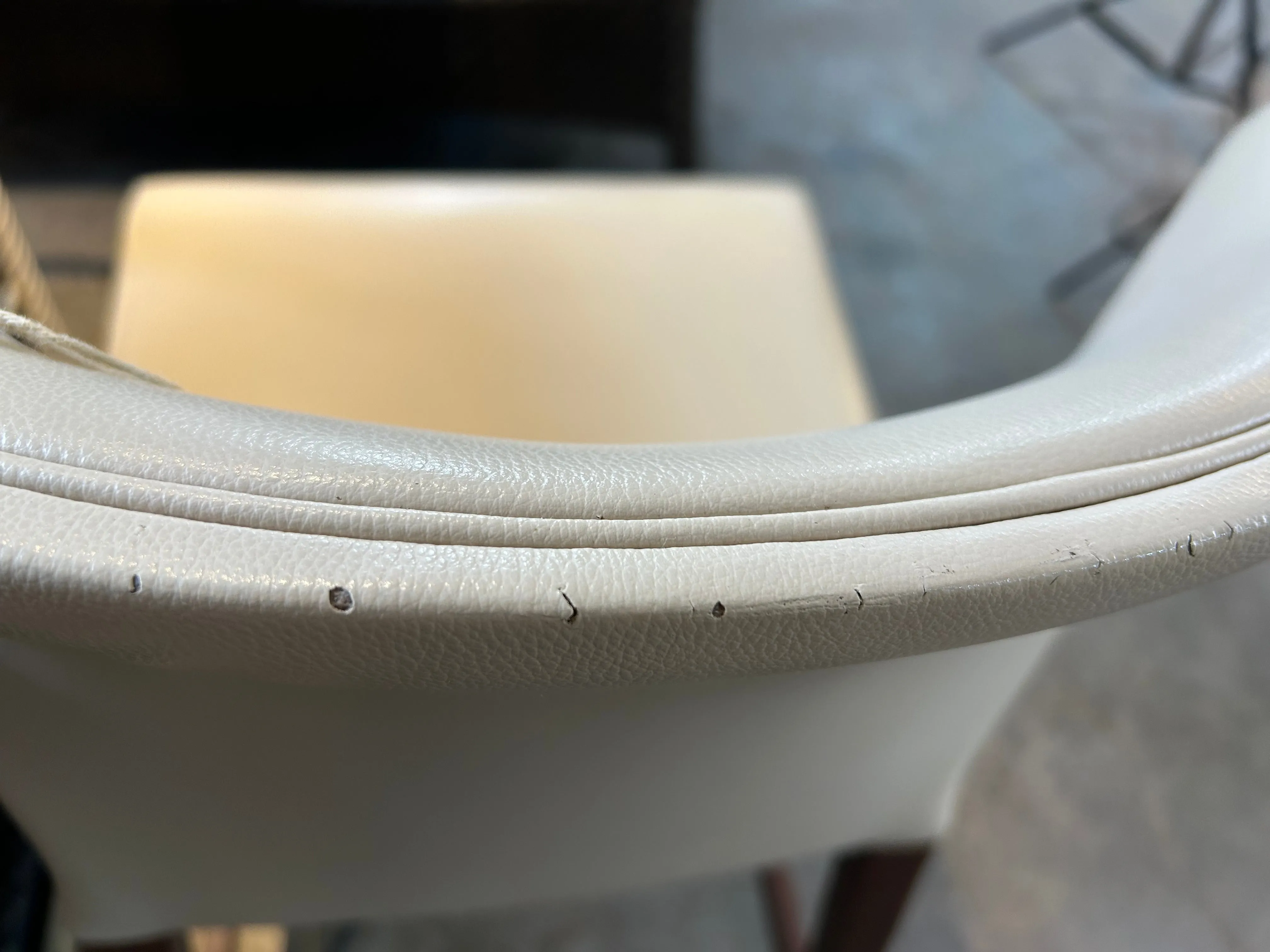 Barstool, Counter Height, Cream Leather-Look Upholstery