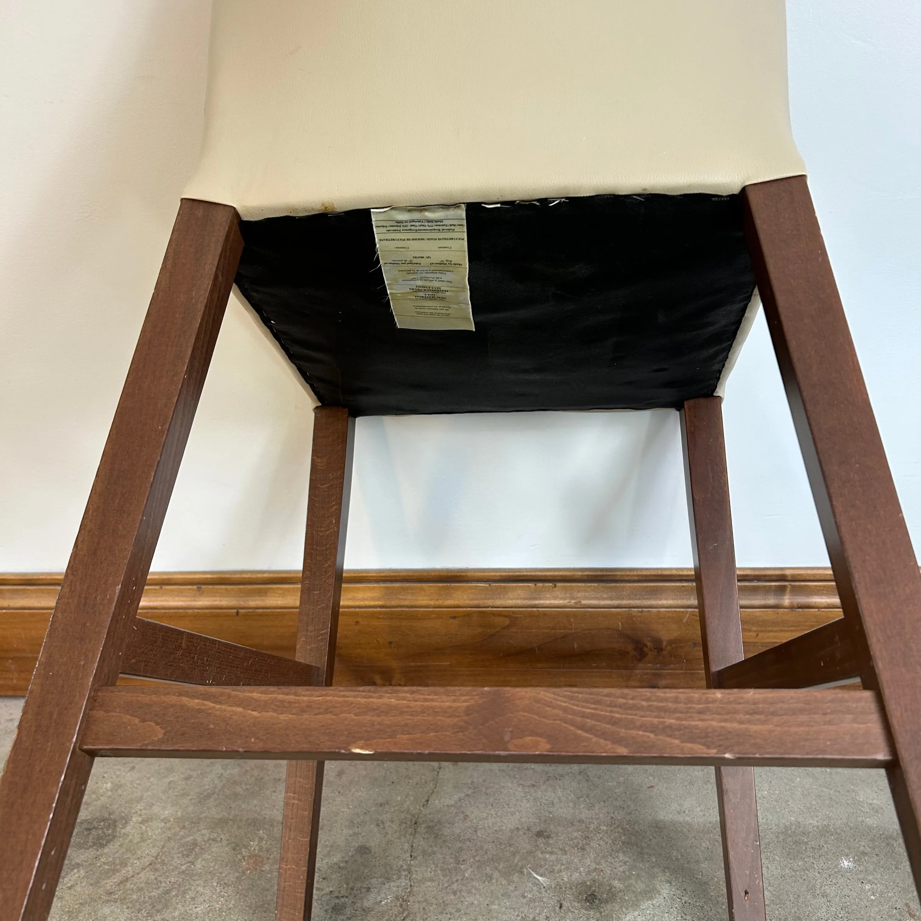 Barstool, Counter Height, Cream Leather-Look Upholstery
