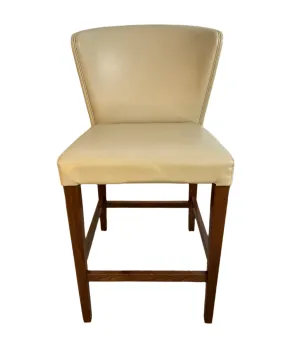 Barstool, Counter Height, Cream Leather-Look Upholstery