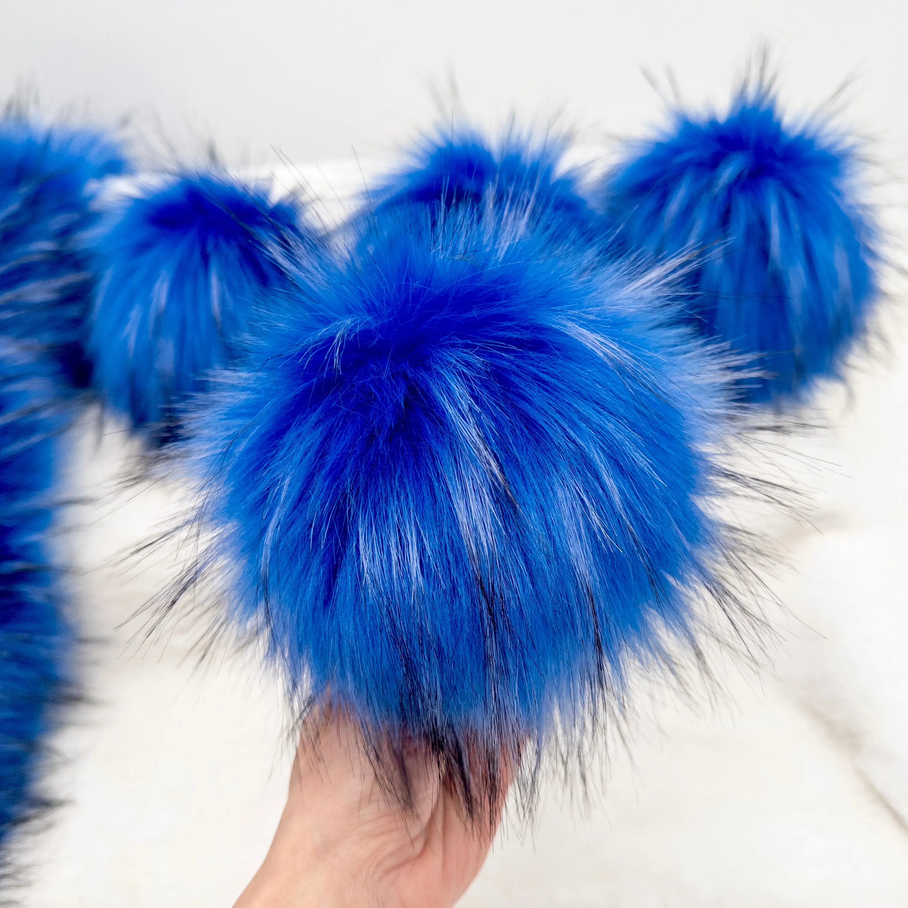 Blue Raccoon Long Pile Super Lux Faux Fur Quick Connect Pom Pom