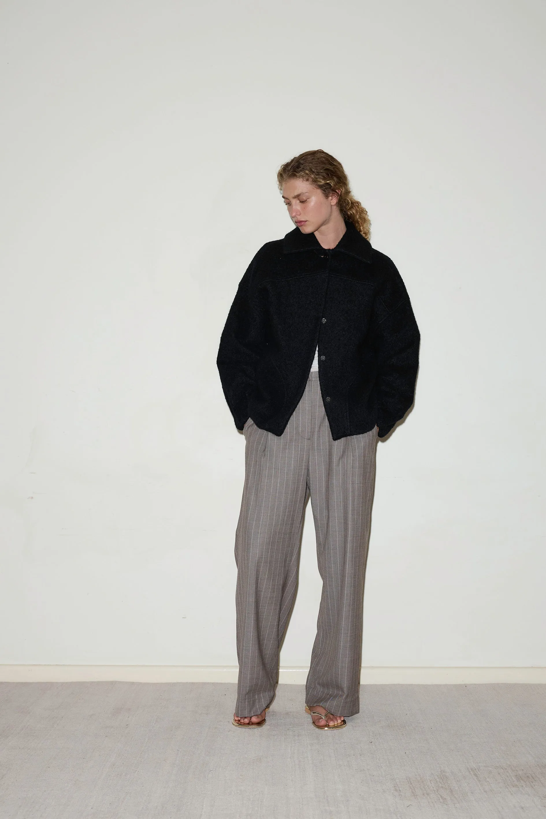 Elegant Black Boiled Wool Coat for Women