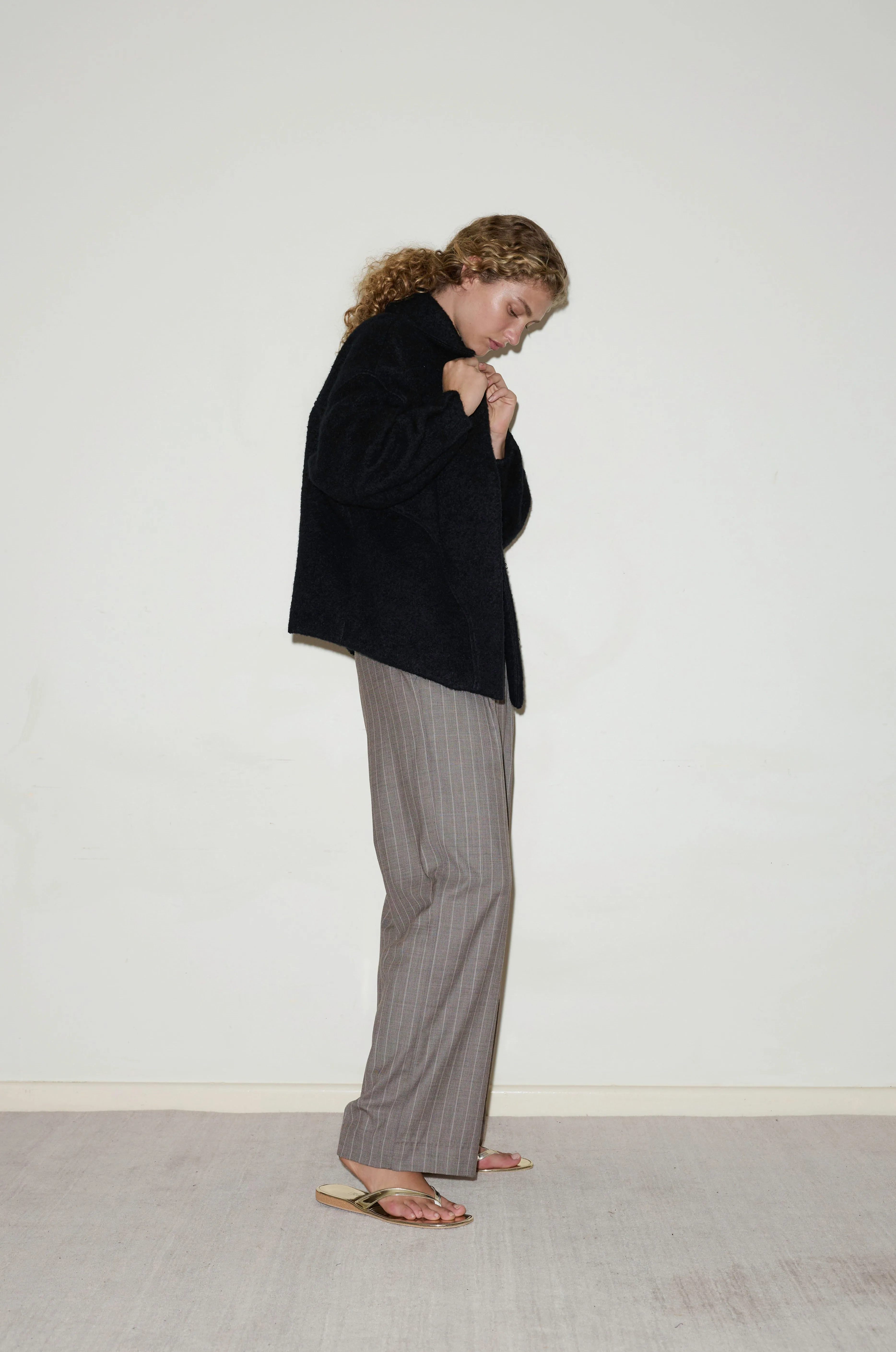 Elegant Black Boiled Wool Coat for Women