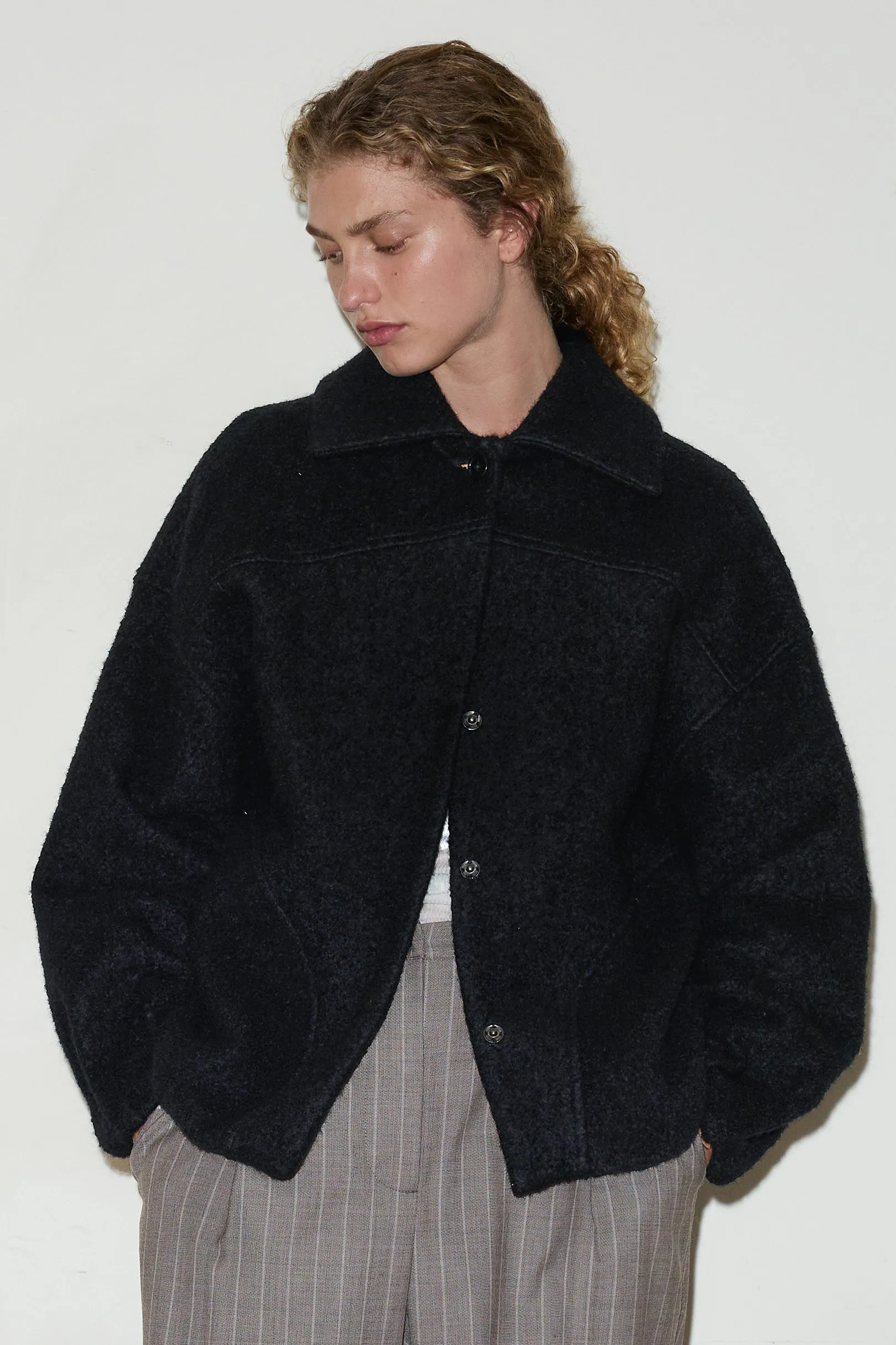 Elegant Black Boiled Wool Coat for Women