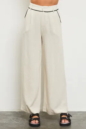 Contrast Piping Straight Pants