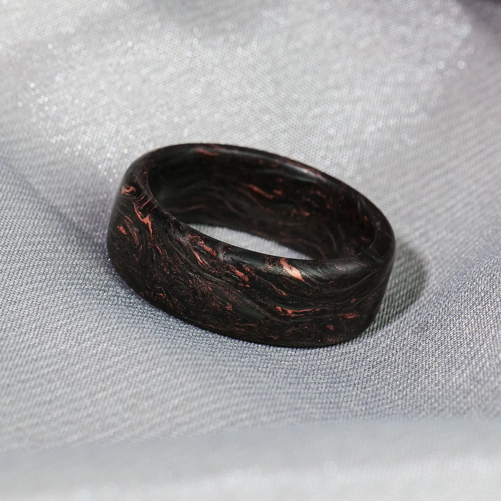 Elegant Copper Burl and Carbon Fiber Ring