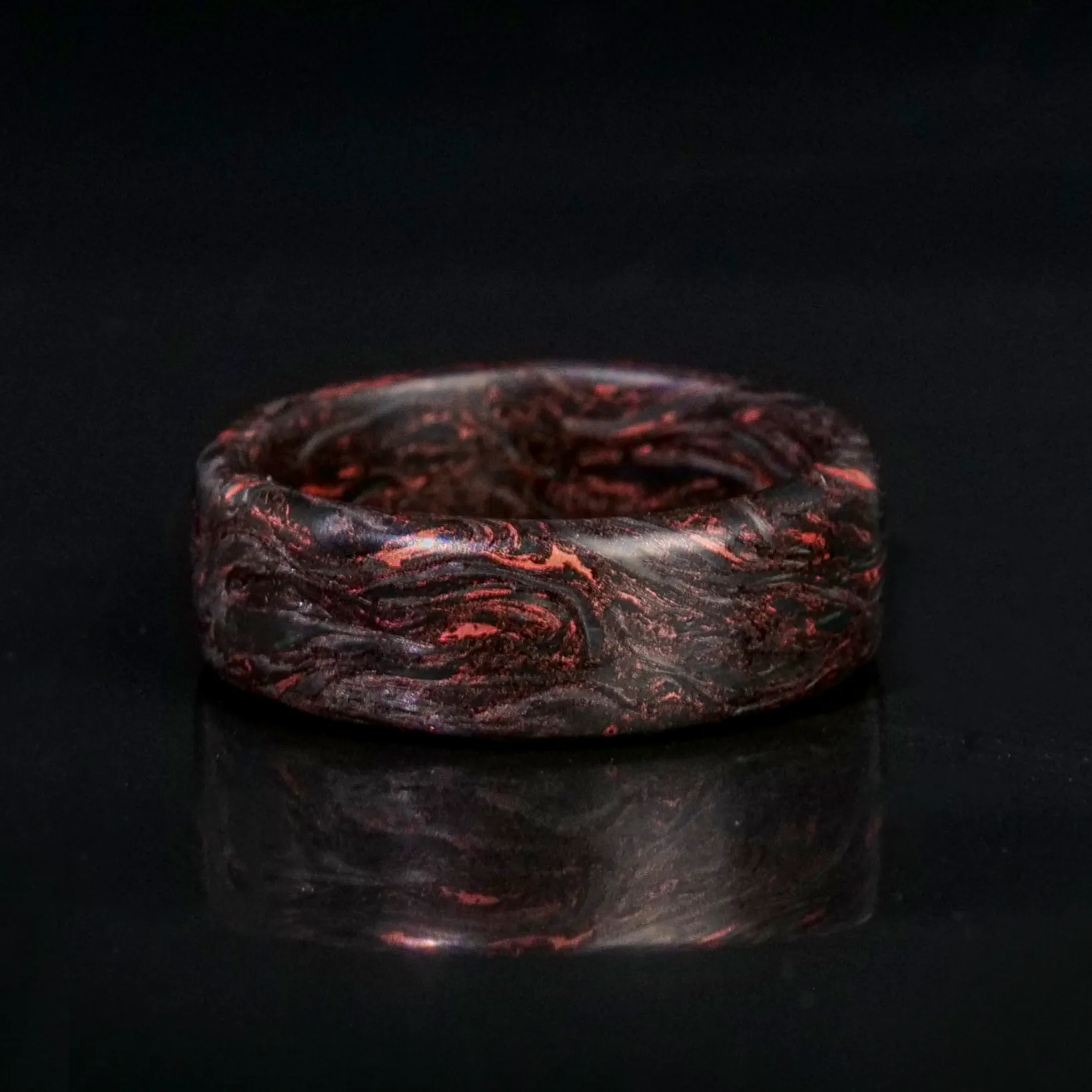 Elegant Copper Burl and Carbon Fiber Ring
