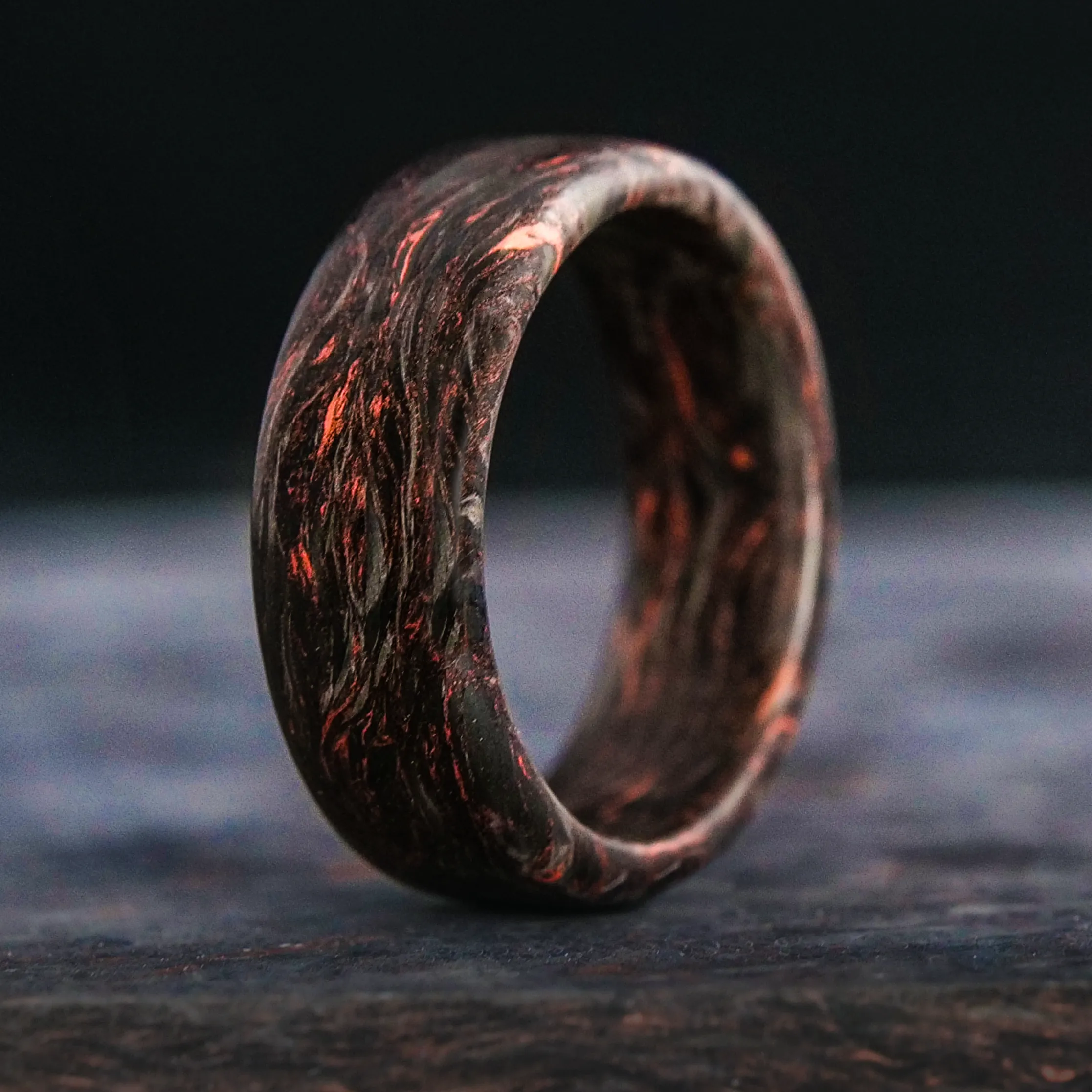 Elegant Copper Burl and Carbon Fiber Ring