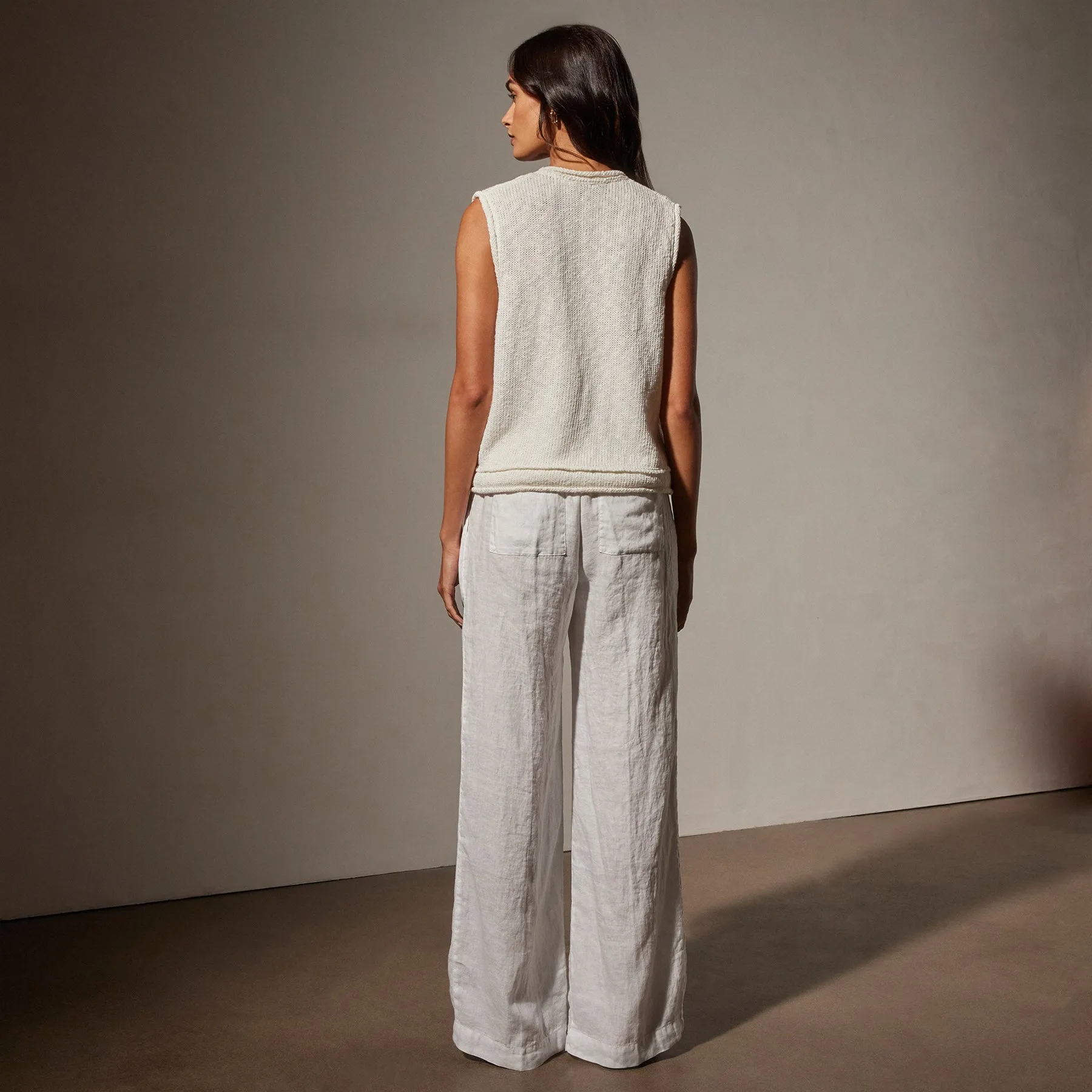 Cotton Linen V Neck Vest - White