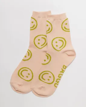 Crew Sock - Light Pink Happy