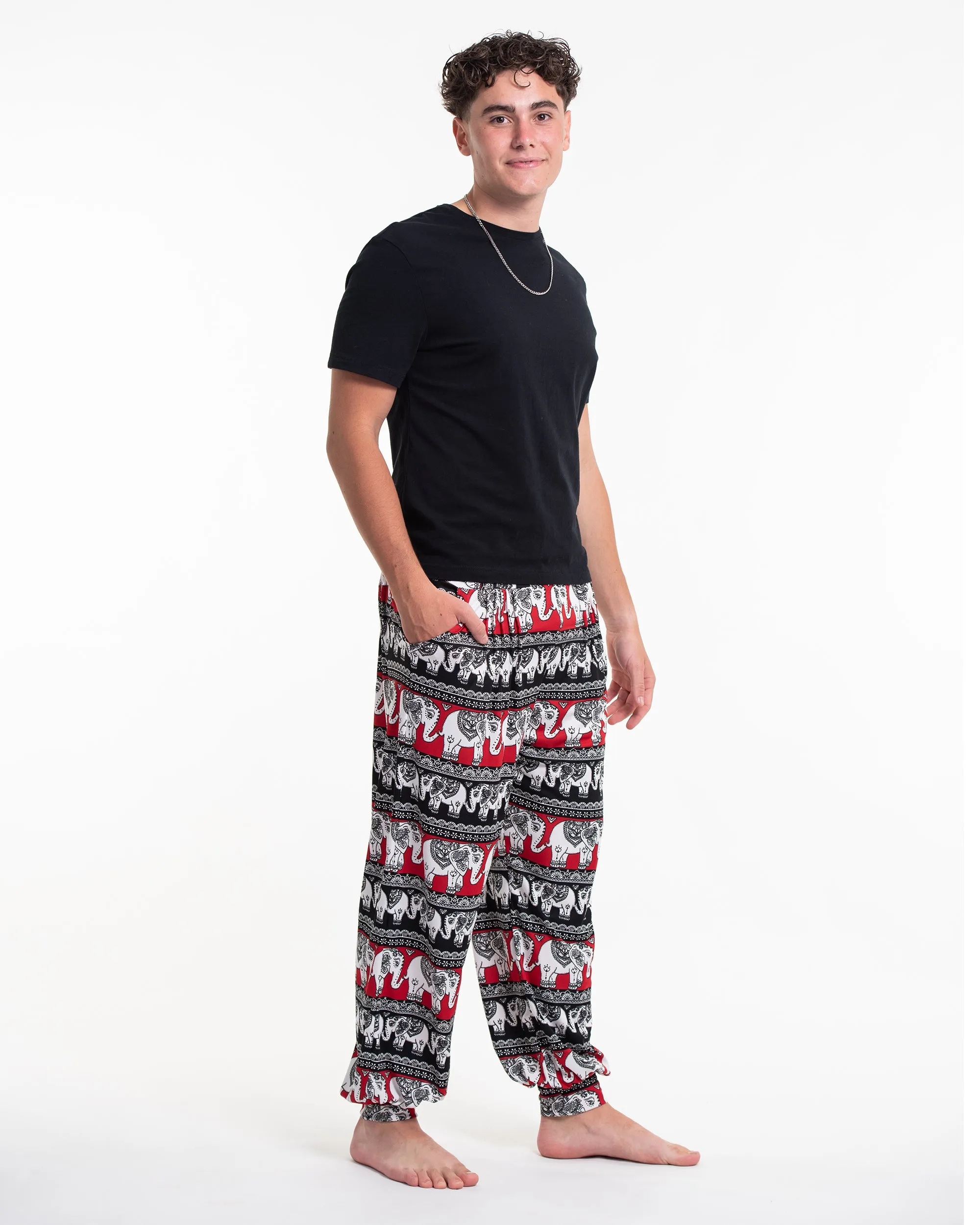 Eco-Friendly Elephant Print Men Harem Pants in Red
