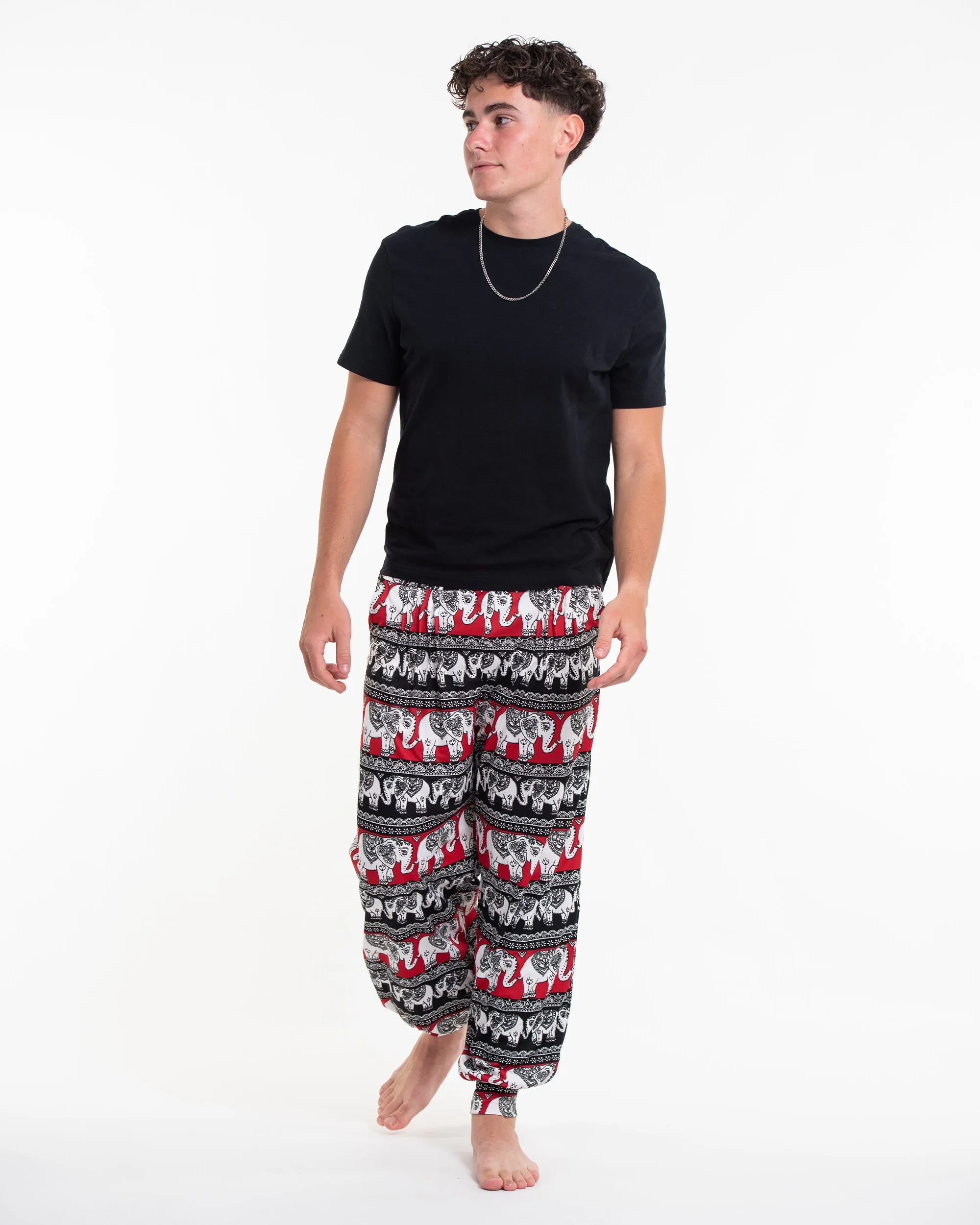 Eco-Friendly Elephant Print Men Harem Pants in Red