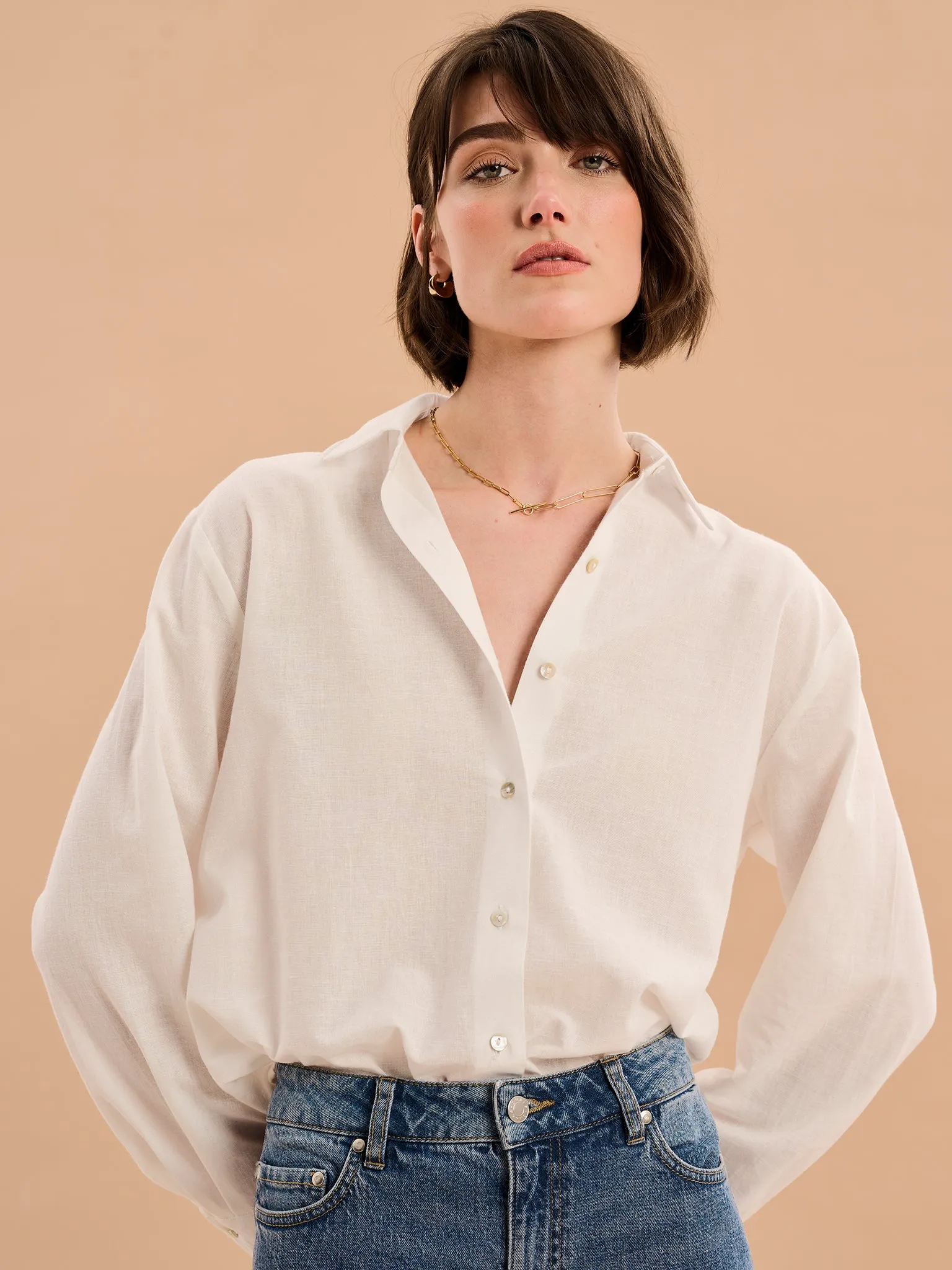 Evie Linen Oversized Shirt in White