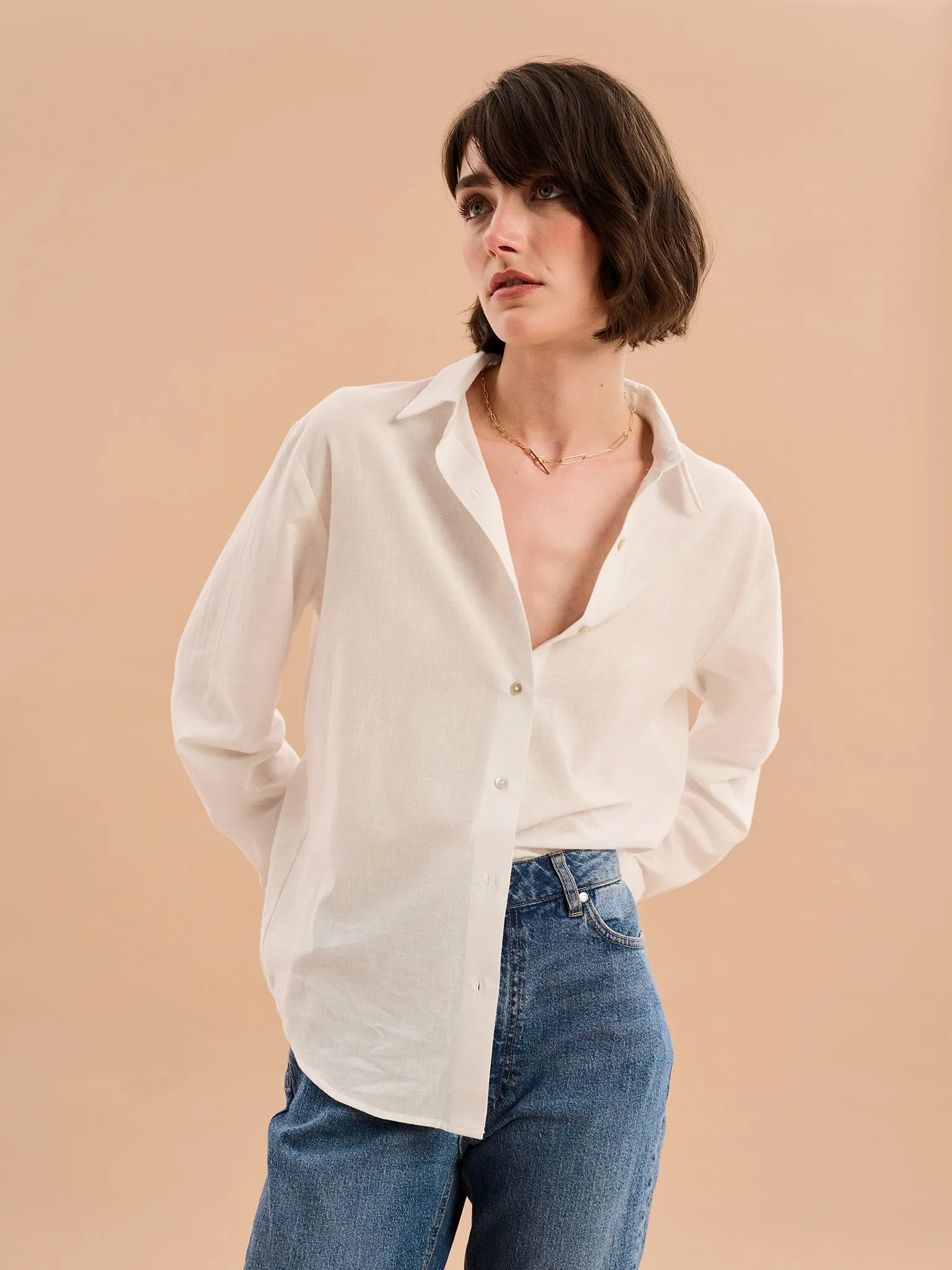 Evie Linen Oversized Shirt in White