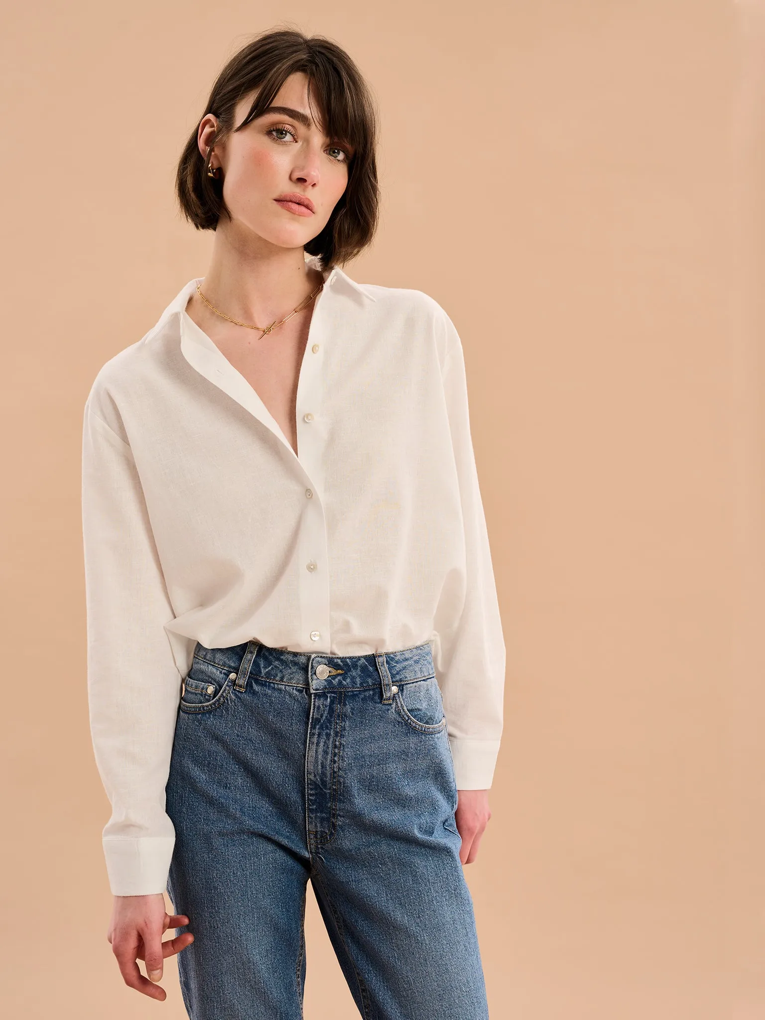 Evie Linen Oversized Shirt in White