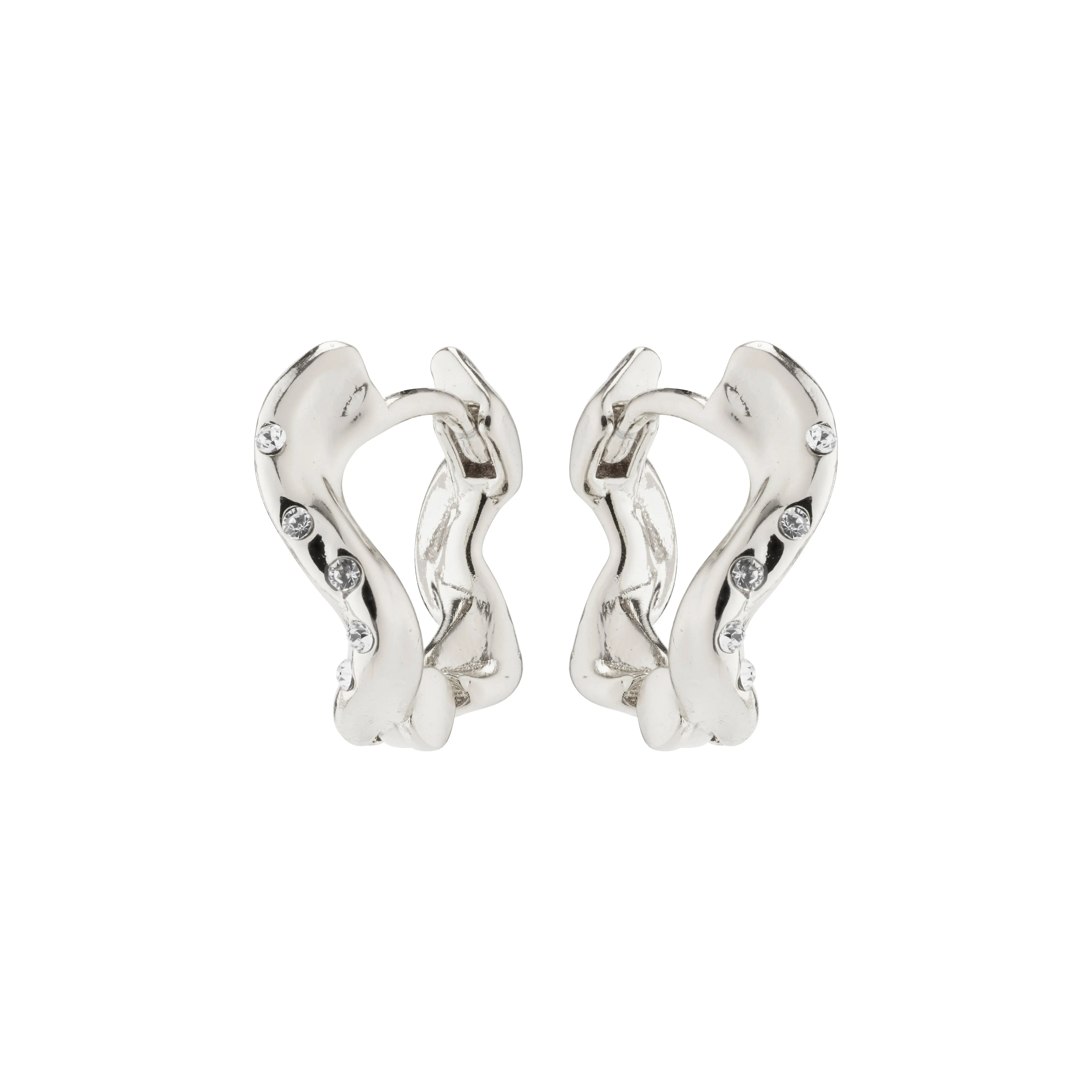 EVRA recycled organic shaped crystal hoops silver-plated
