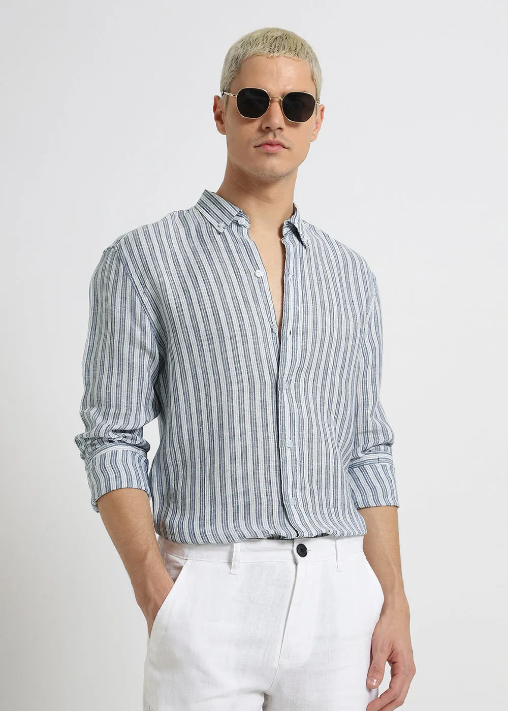 Flint Grey Stripe Pure Irish Linen Shirt