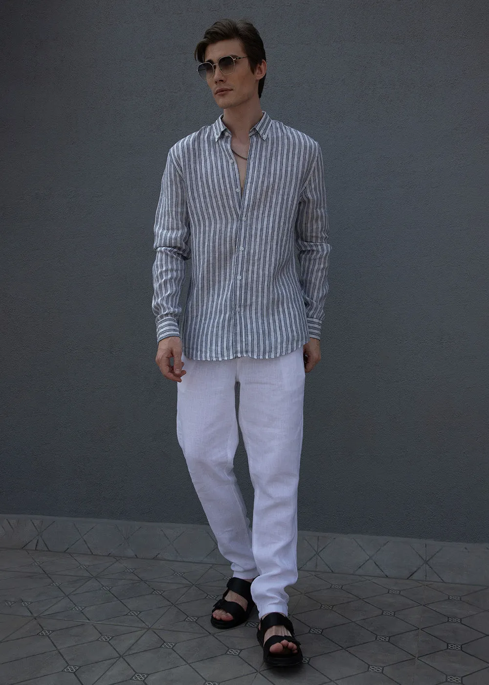Flint Grey Stripe Pure Irish Linen Shirt
