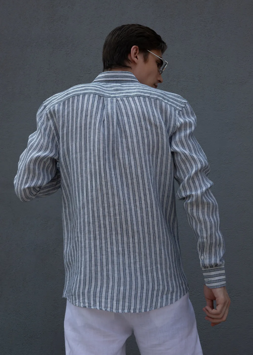 Flint Grey Stripe Pure Irish Linen Shirt