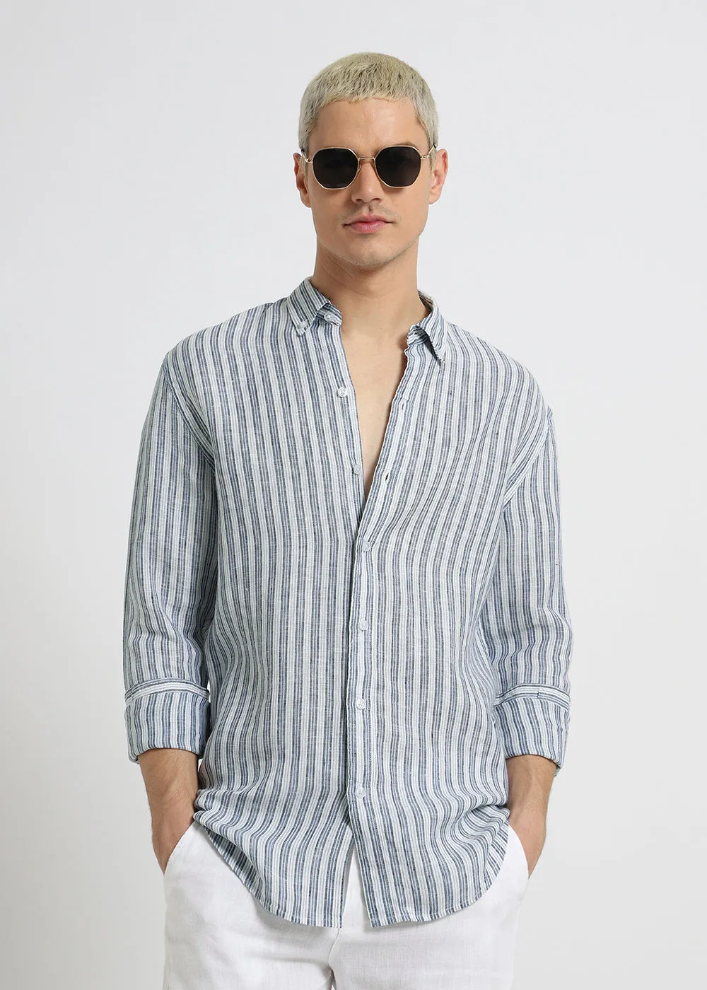 Flint Grey Stripe Pure Irish Linen Shirt