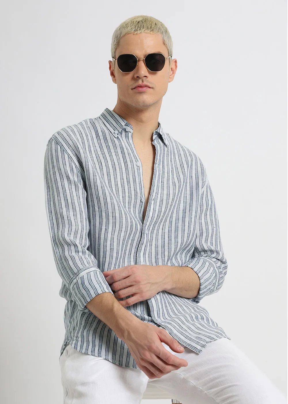 Flint Grey Stripe Pure Irish Linen Shirt