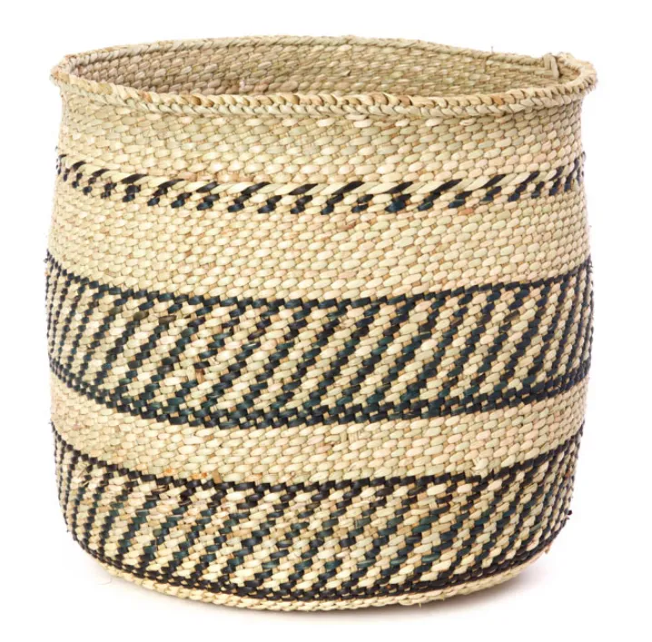 Handwoven Natural Grass Storage Baskets, Black Accents, Fair Trade from Tanzania