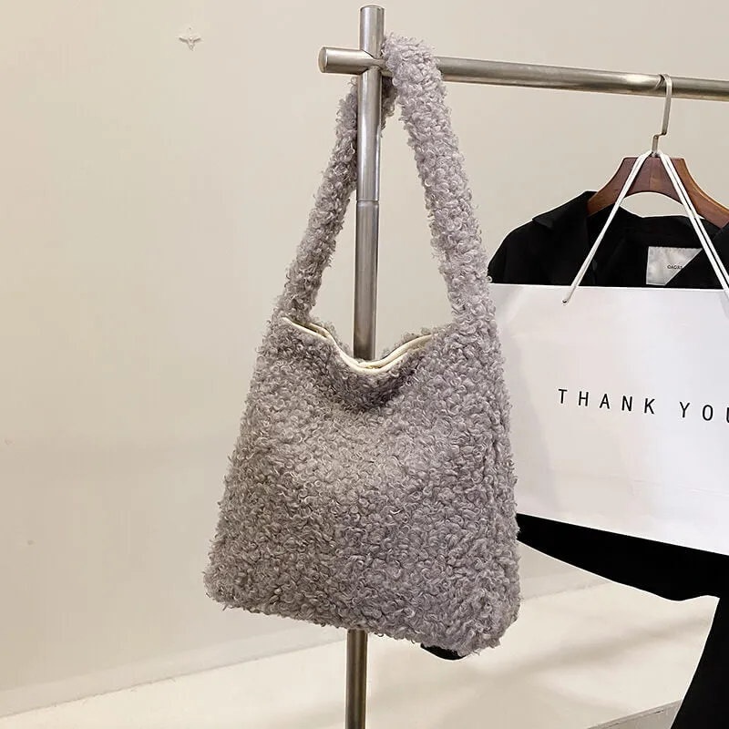 Lamb Wool Natural Artificial Pink Faux Fur Tote Bag-Showtown