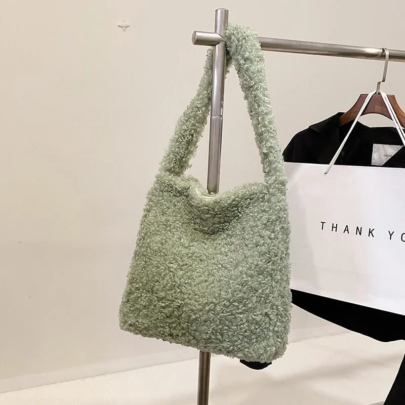 Lamb Wool Natural Artificial Pink Faux Fur Tote Bag-Showtown