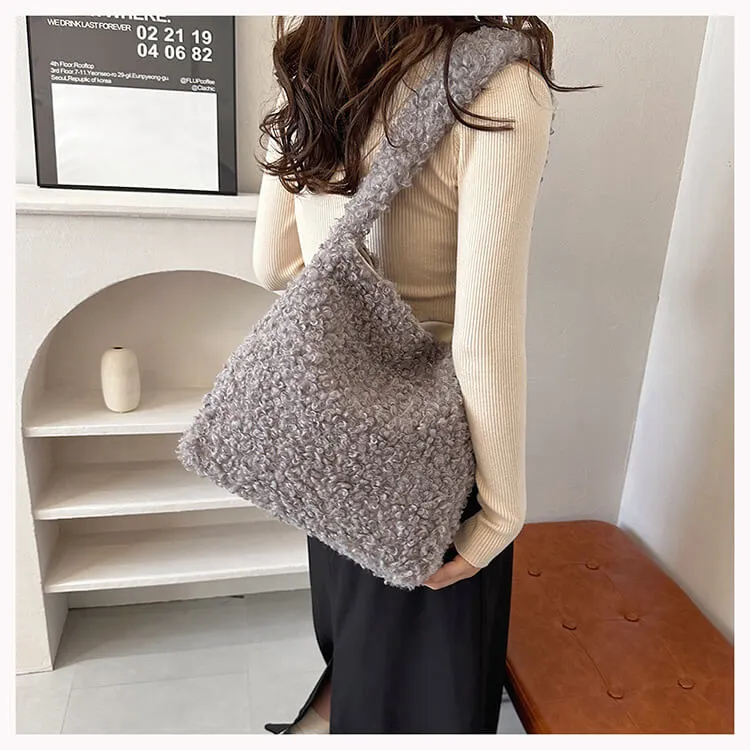 Lamb Wool Natural Artificial Pink Faux Fur Tote Bag-Showtown