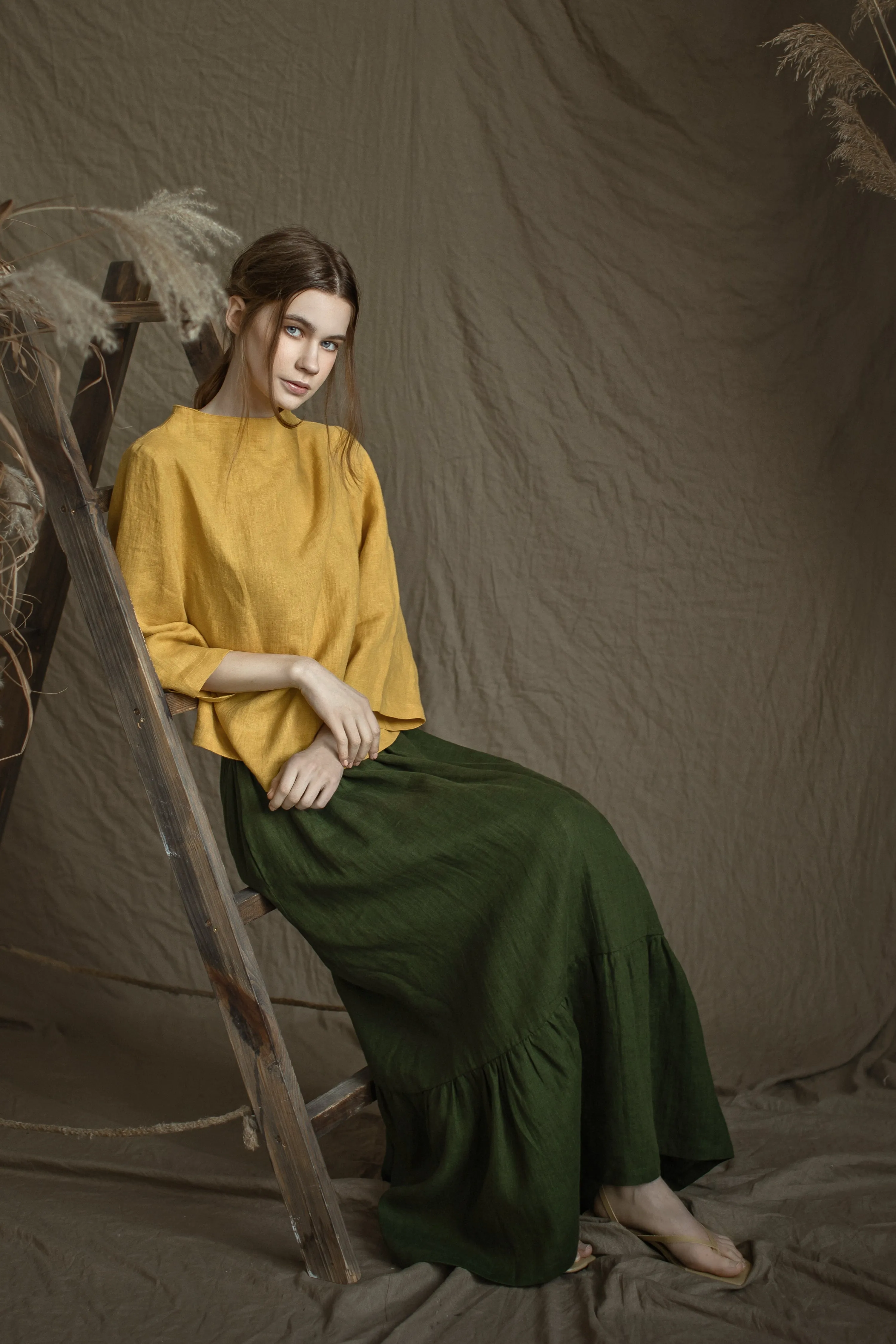 Linen Blouse AYA With High Neck