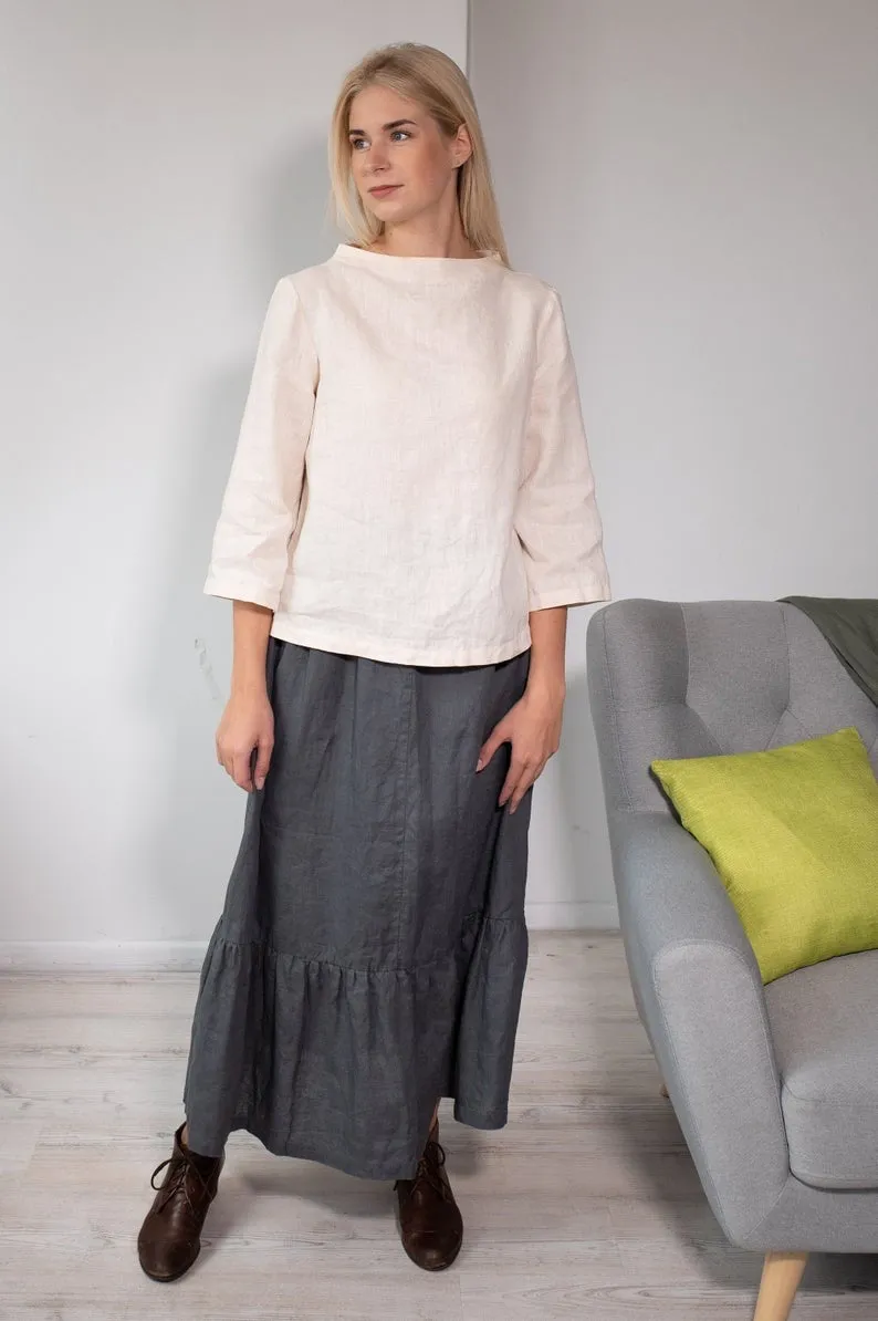 Linen Blouse AYA With Higher Neck