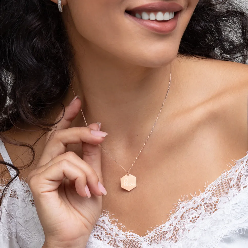 Love- Engraved Hexagon Necklace