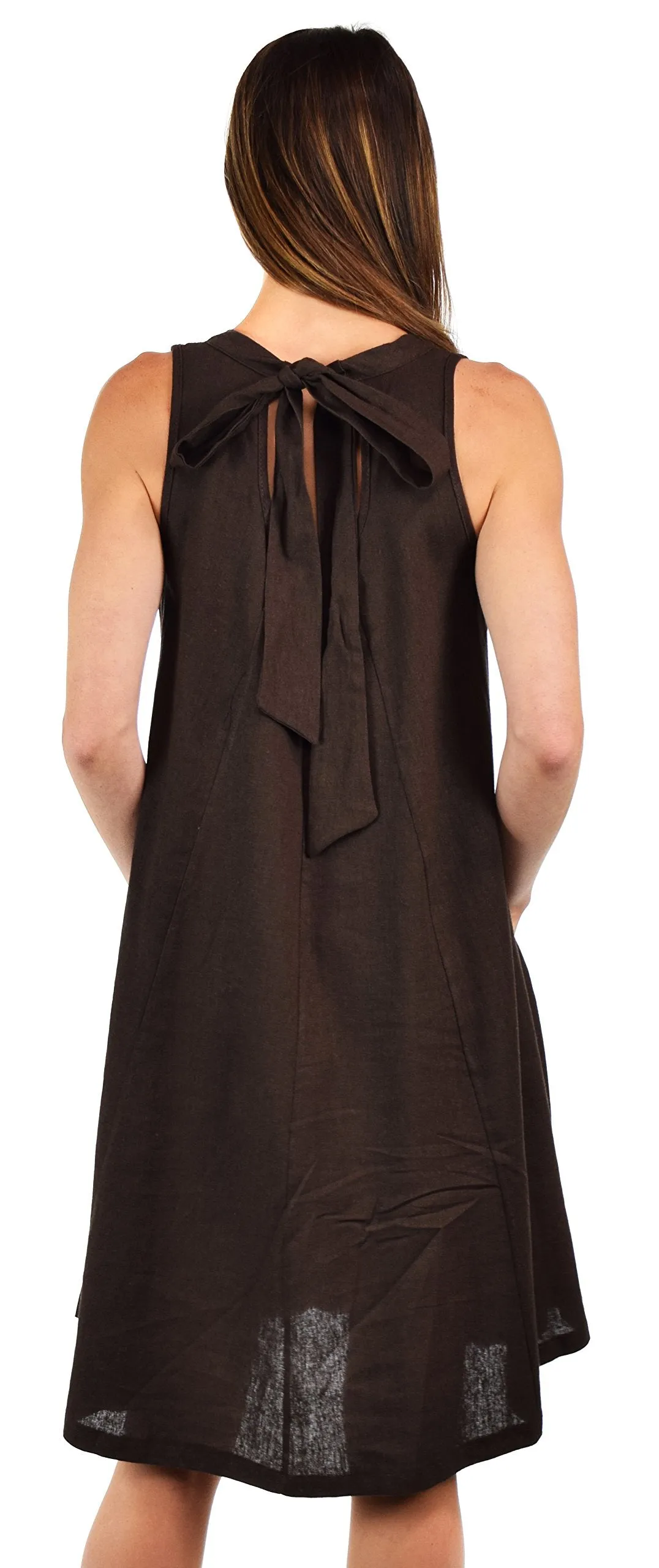 Made In USA, Sleeveless Linen Dress, Linen Midi Dress, Peek-a-boo Linen Dress, Summer Linen Dress w/Bow Tie Back Plus Sizes