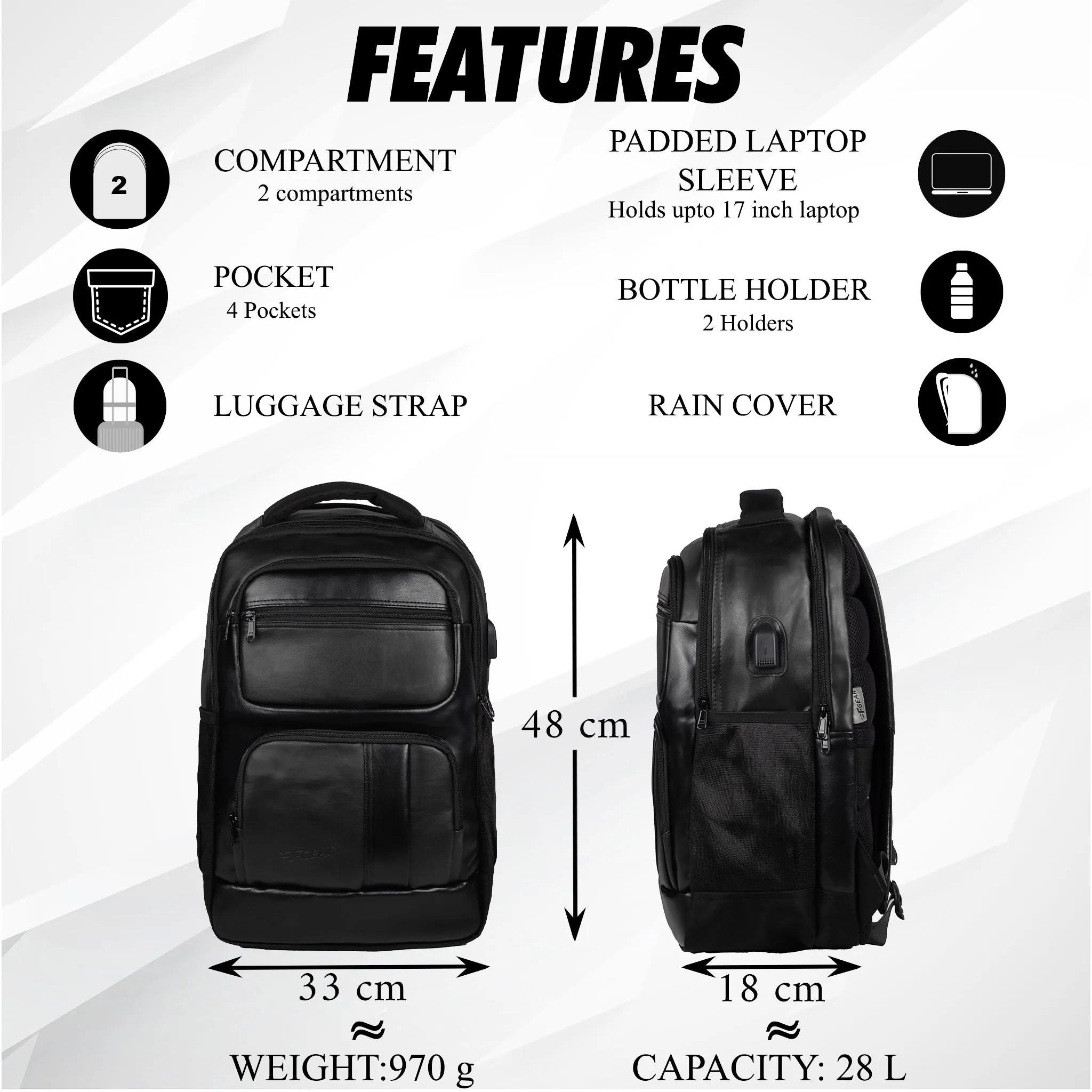 Mantra V2 28L Black Laptop backpack with raincover