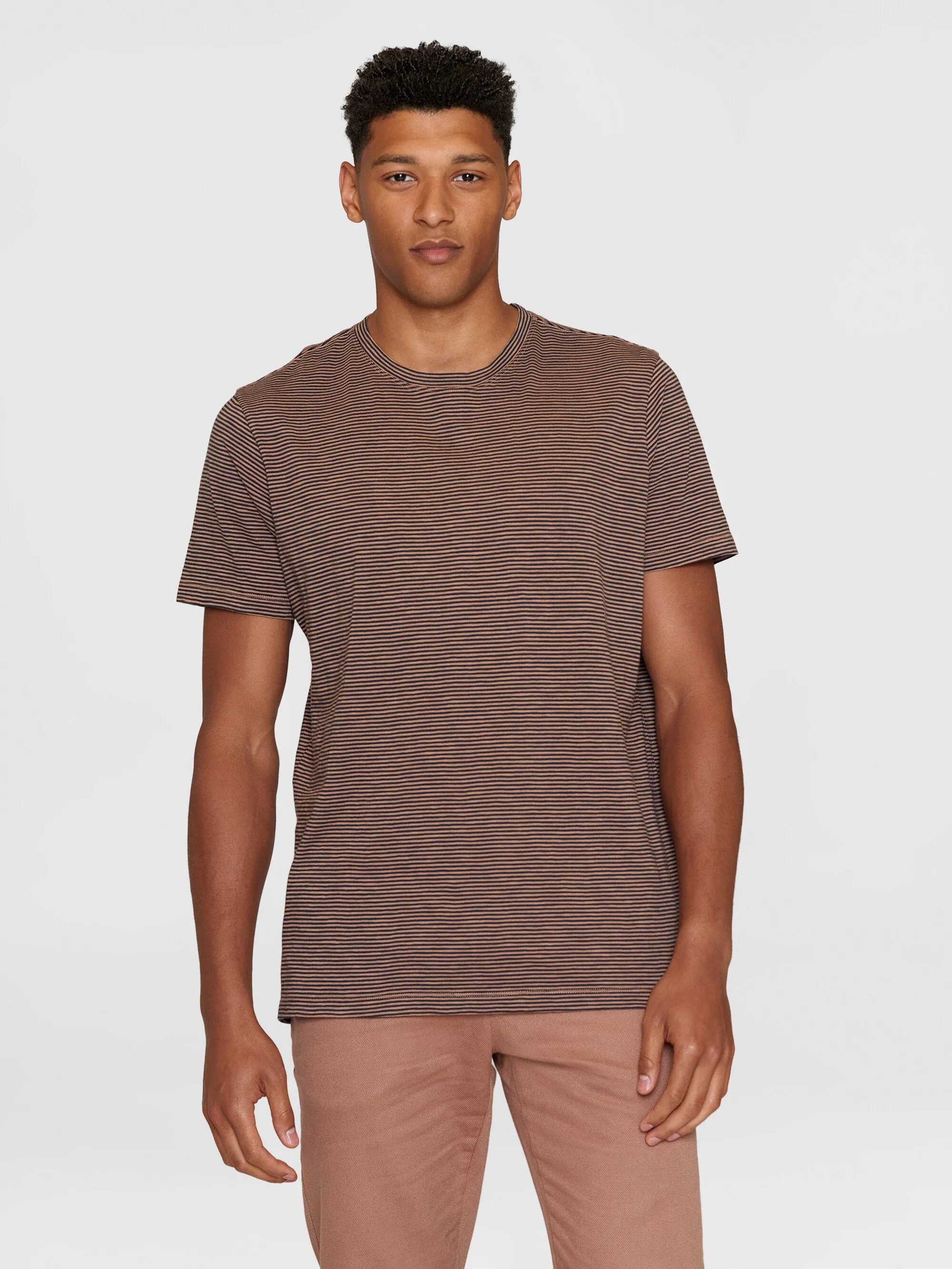 Narrow striped slub t-shirt - Brown stripe