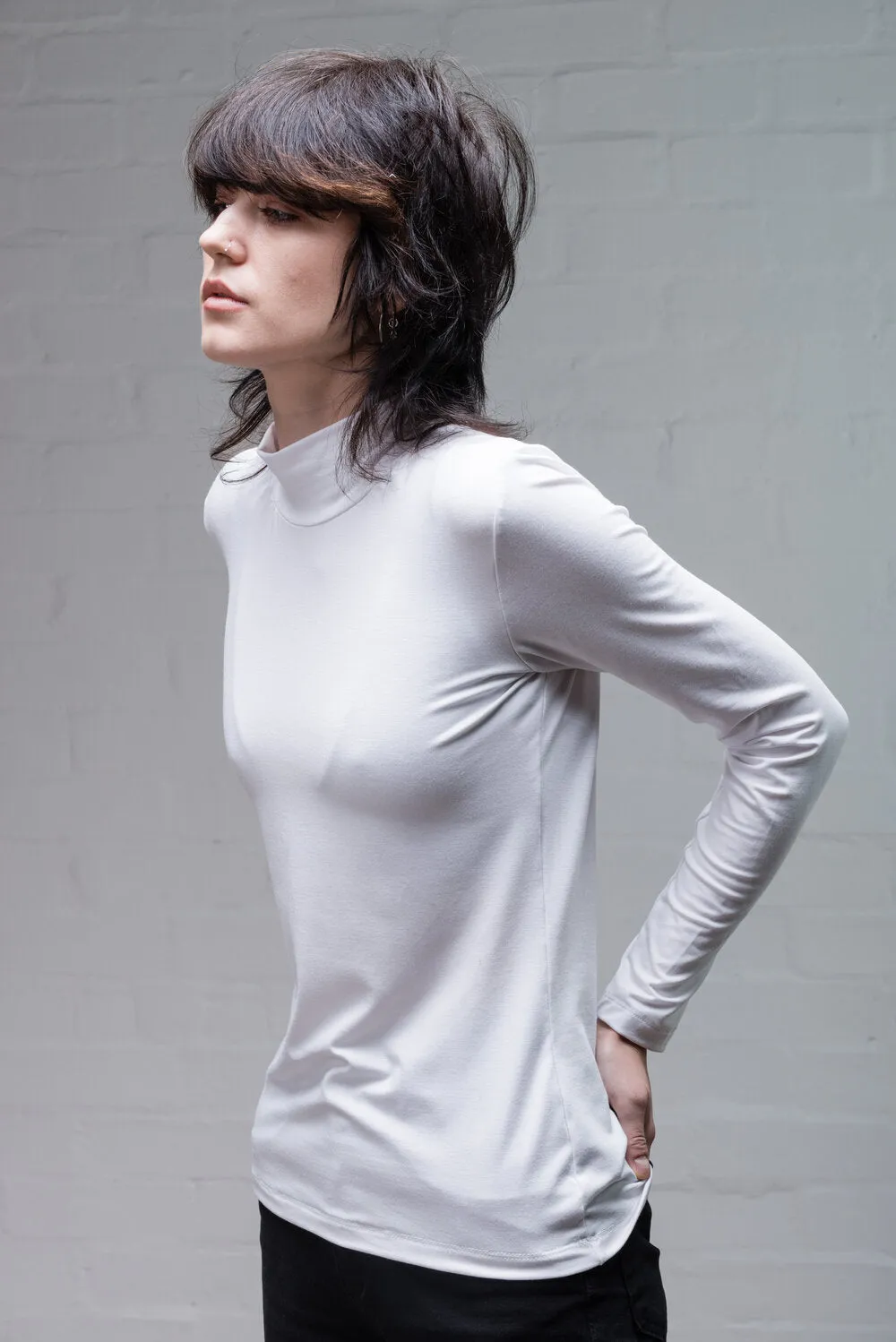 Organic Bamboo Polo Neck in White & Black