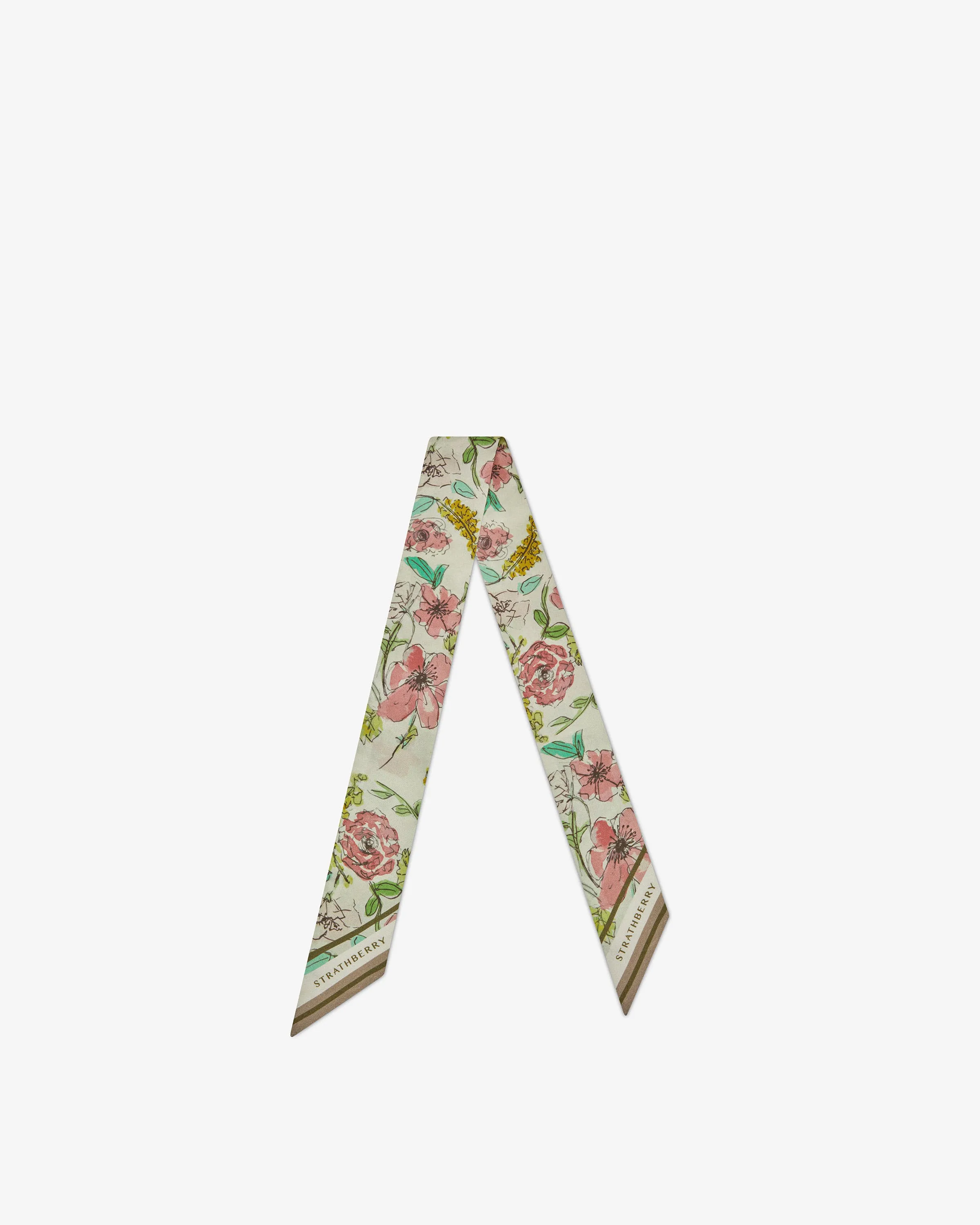 Silk Skinny Scarf - Floral Watercolour Print