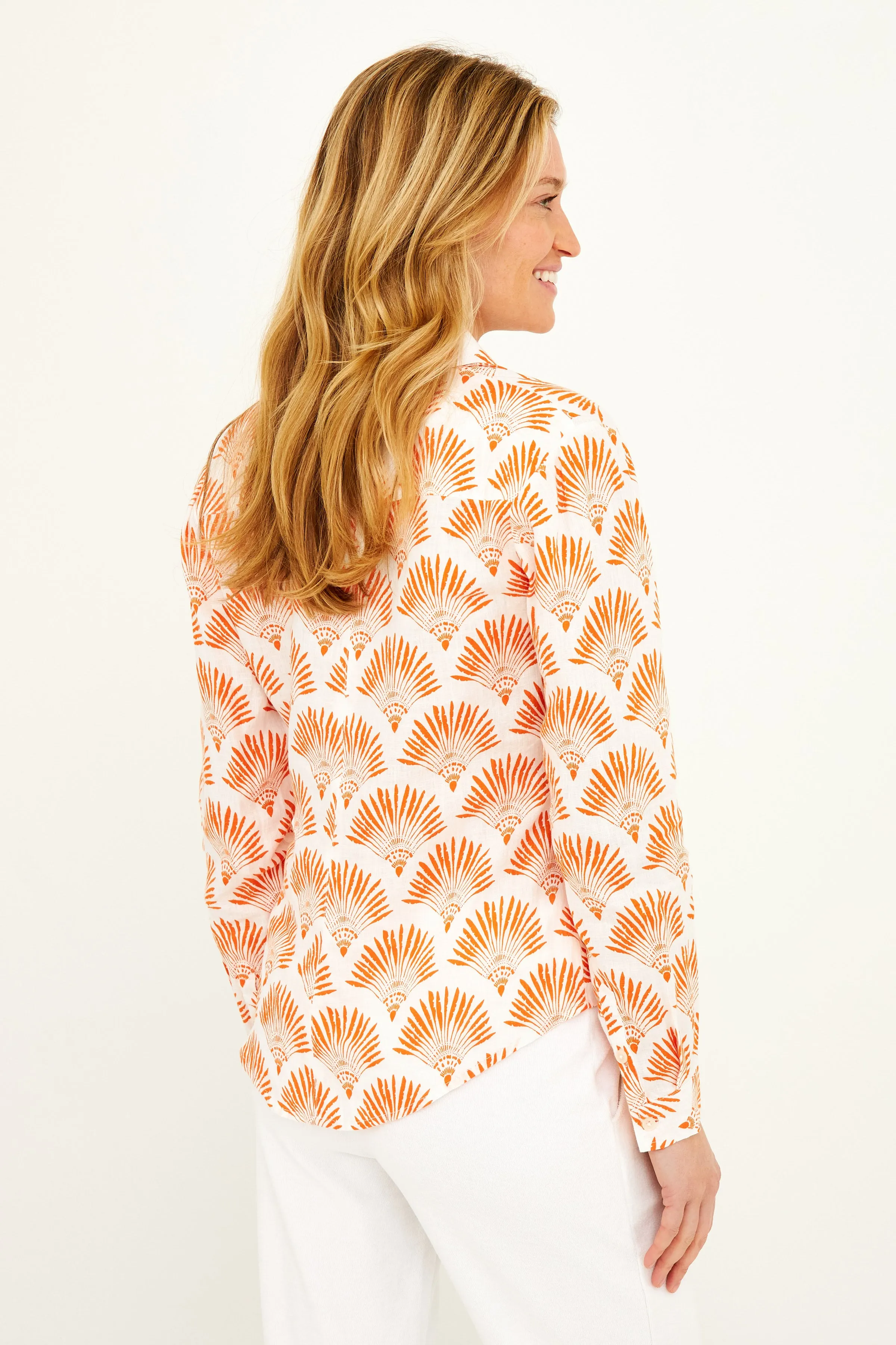 Twig Linen Shirt - Dominica Orange Fan Print