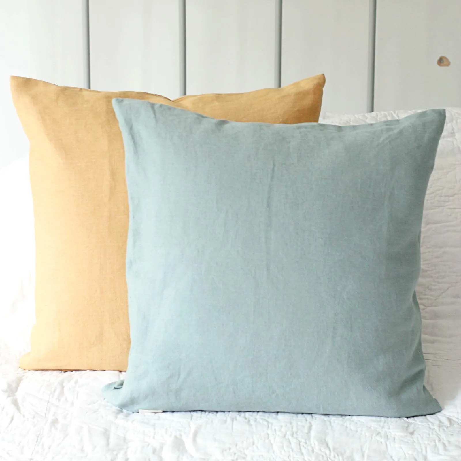 Washed Linen Cushion, Duck Egg