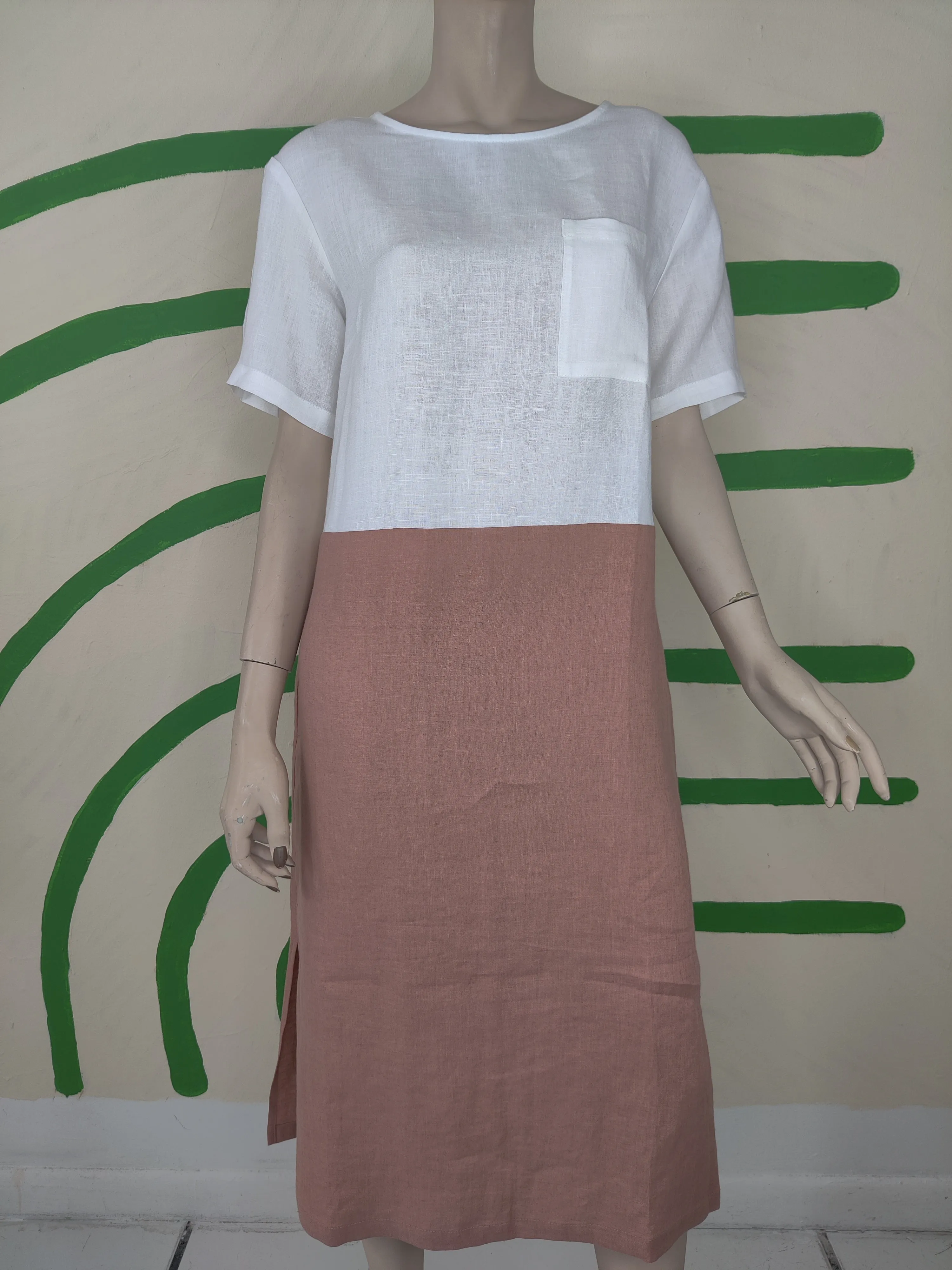 White/Rose Block Dress