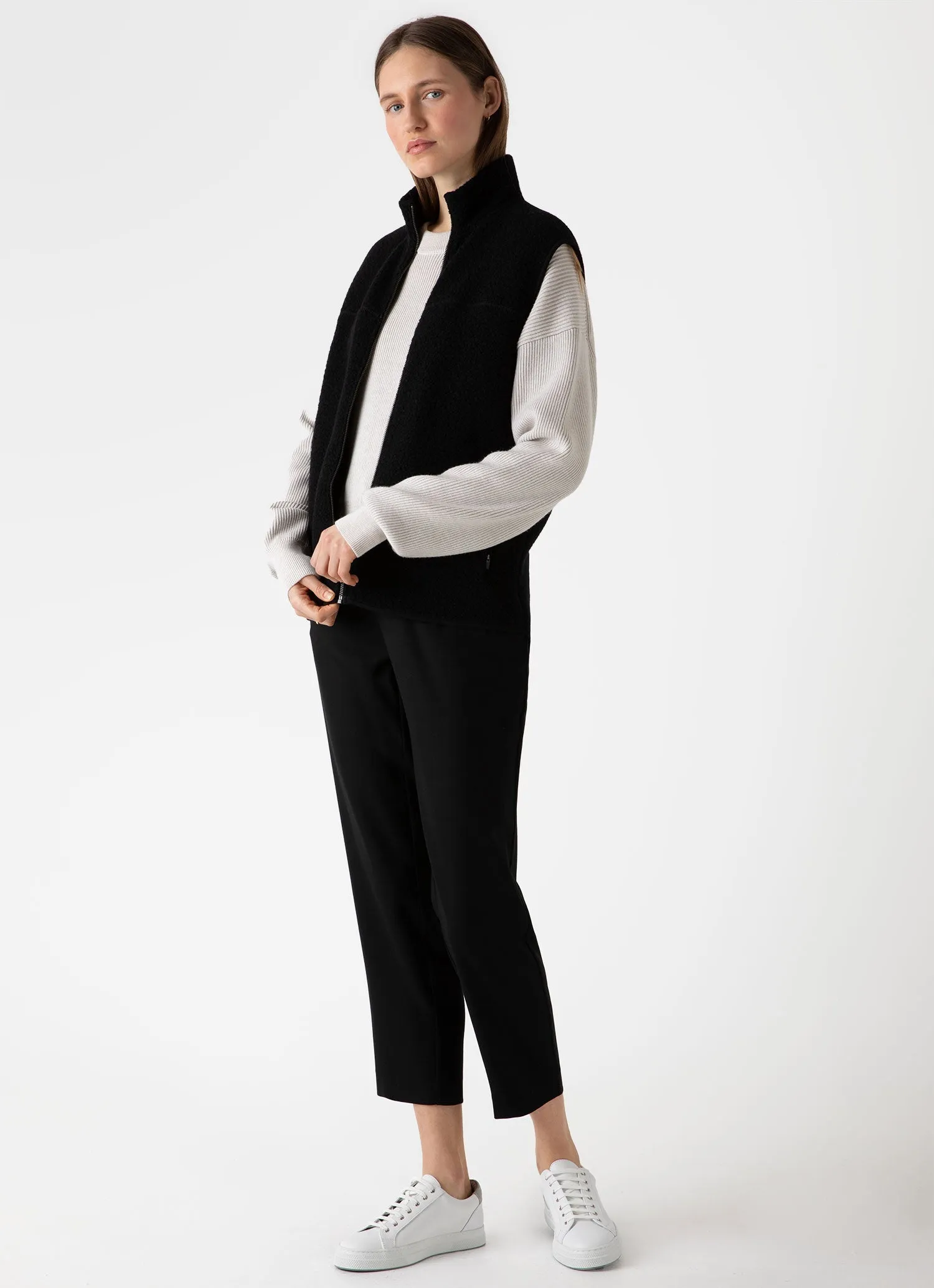 Womens Black Wool Fleece Gilet - Cozy and Stylish Outerwear