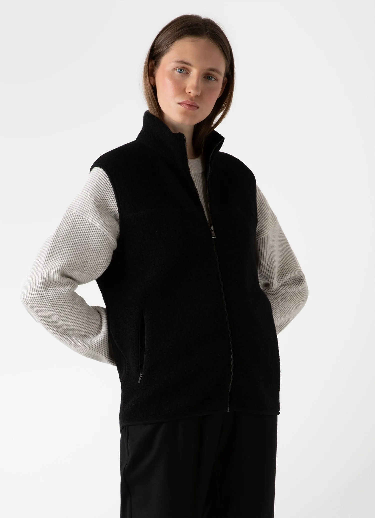 Womens Black Wool Fleece Gilet - Cozy and Stylish Outerwear