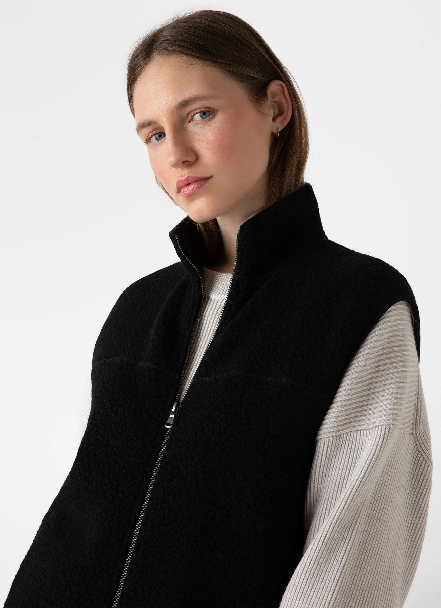 Womens Black Wool Fleece Gilet - Cozy and Stylish Outerwear