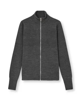 Wool Klemens Zip Knit, Charcoal Melange